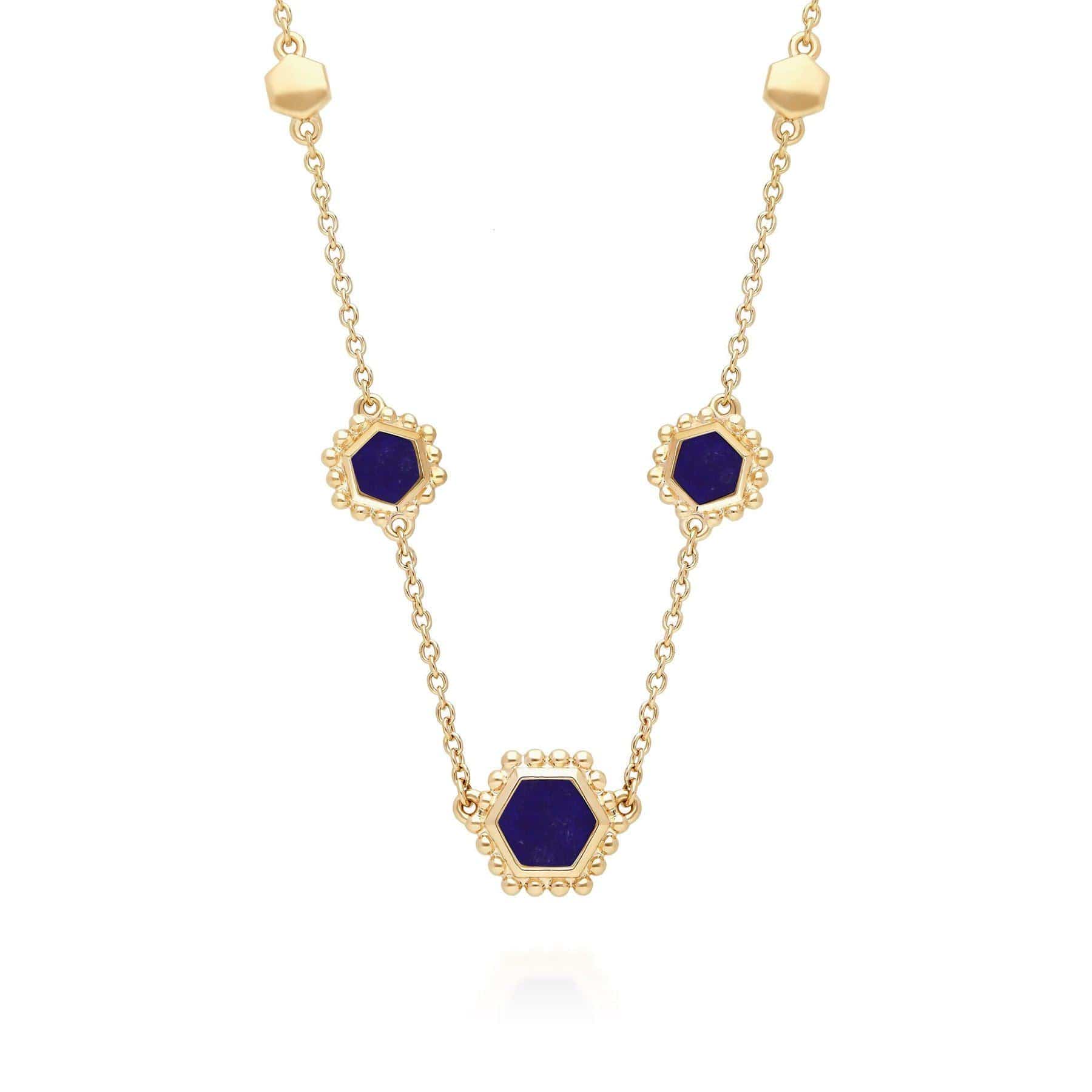 271N014601925 Lapis Lazuli Flat Slice Hex Necklace in Gold Plated Sterling Silver 1