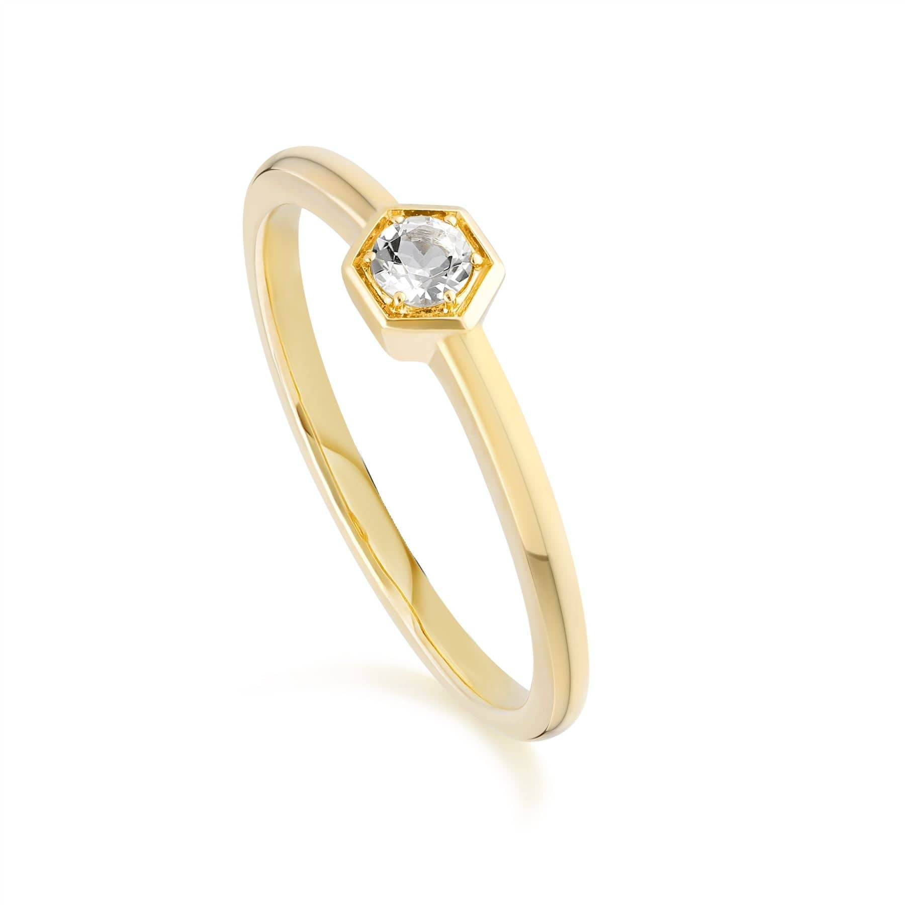 135R1837059 Honeycomb Inspired White Topaz Solitaire Ring in 9ct Yellow Gold 1