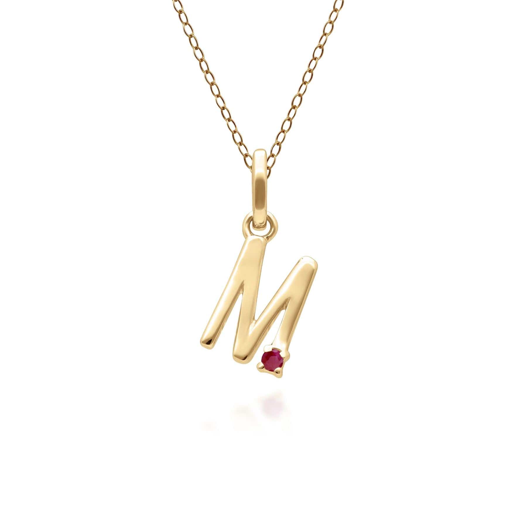 135P2048029 Initial Ruby Letter Necklace In 9ct Yellow Gold 14