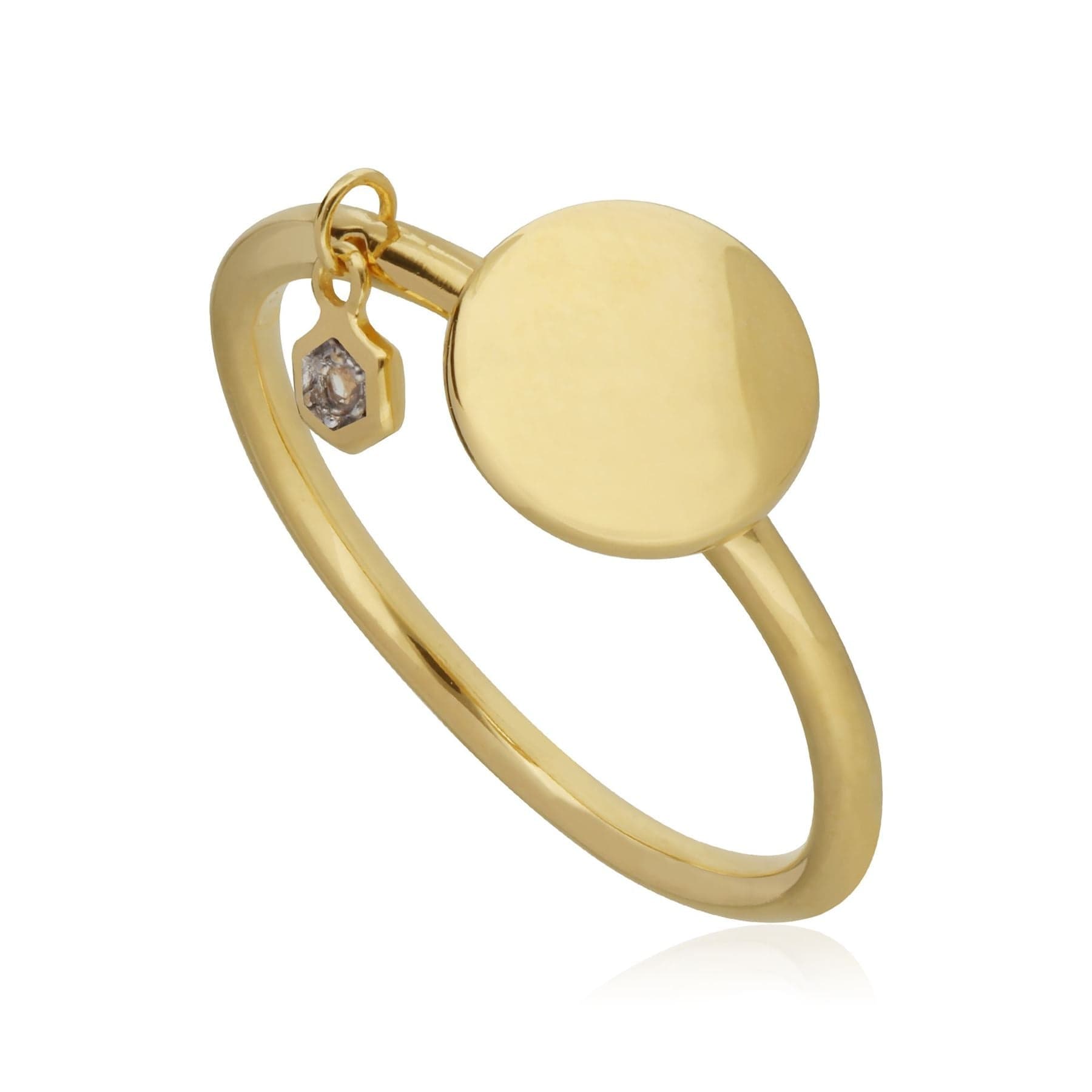 White Topaz Engravable Ring in Yellow Gold Plated Sterling Silver - Gemondo
