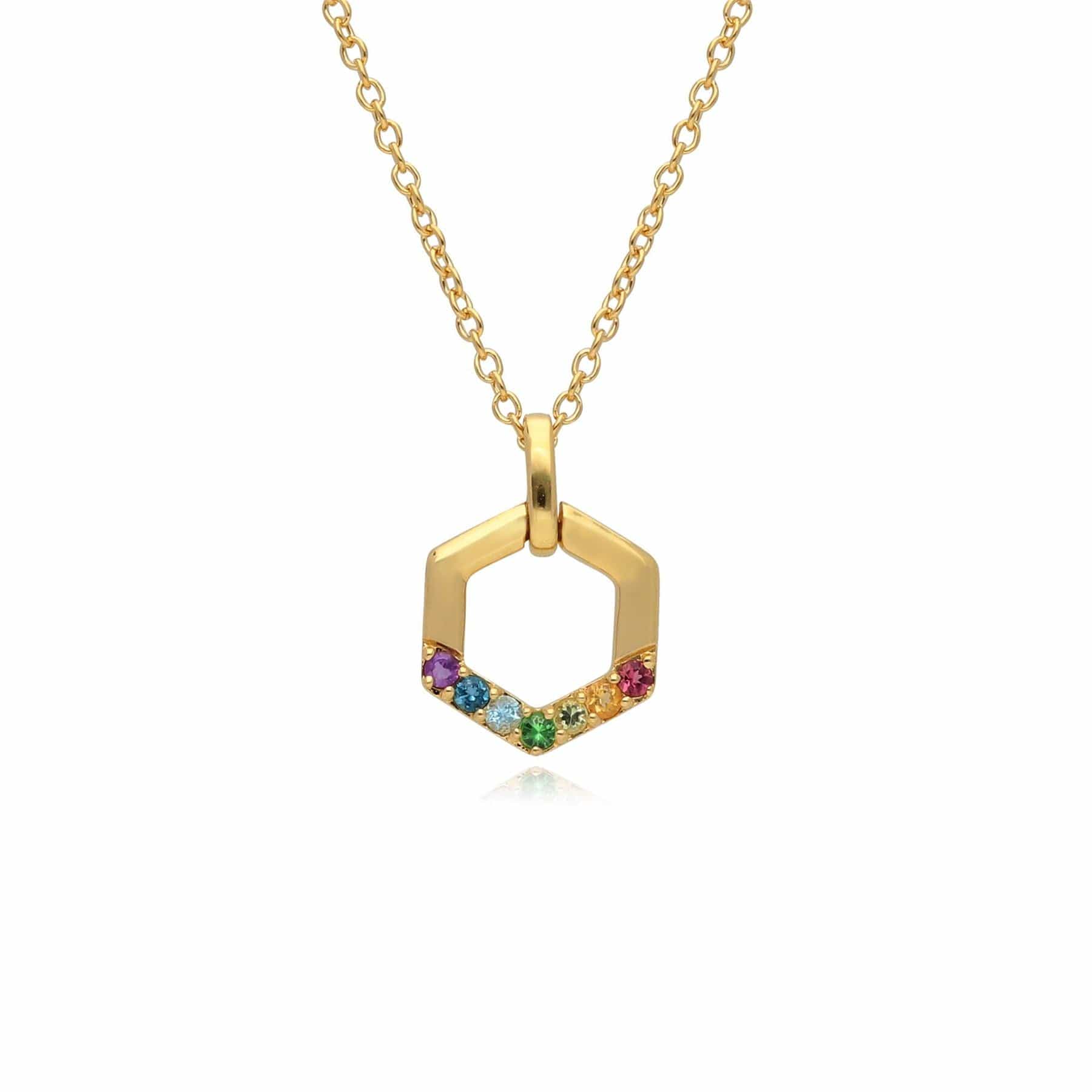 270N036401925 Rainbow Hexagon Necklace in Gold Plated Sterling Silver 1