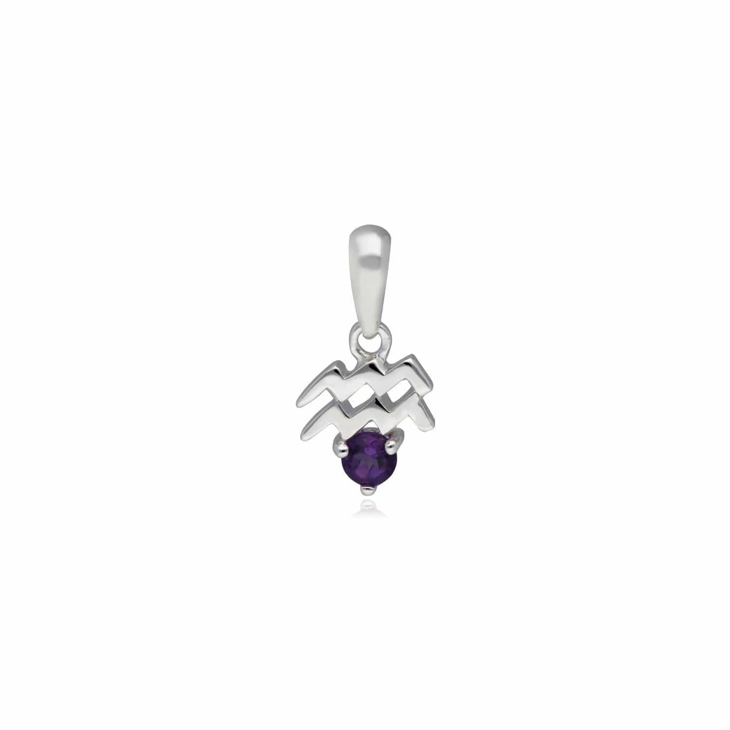 162P0232019 Amethyst Aquarius Zodiac Charm Necklace in 9ct White Gold 2