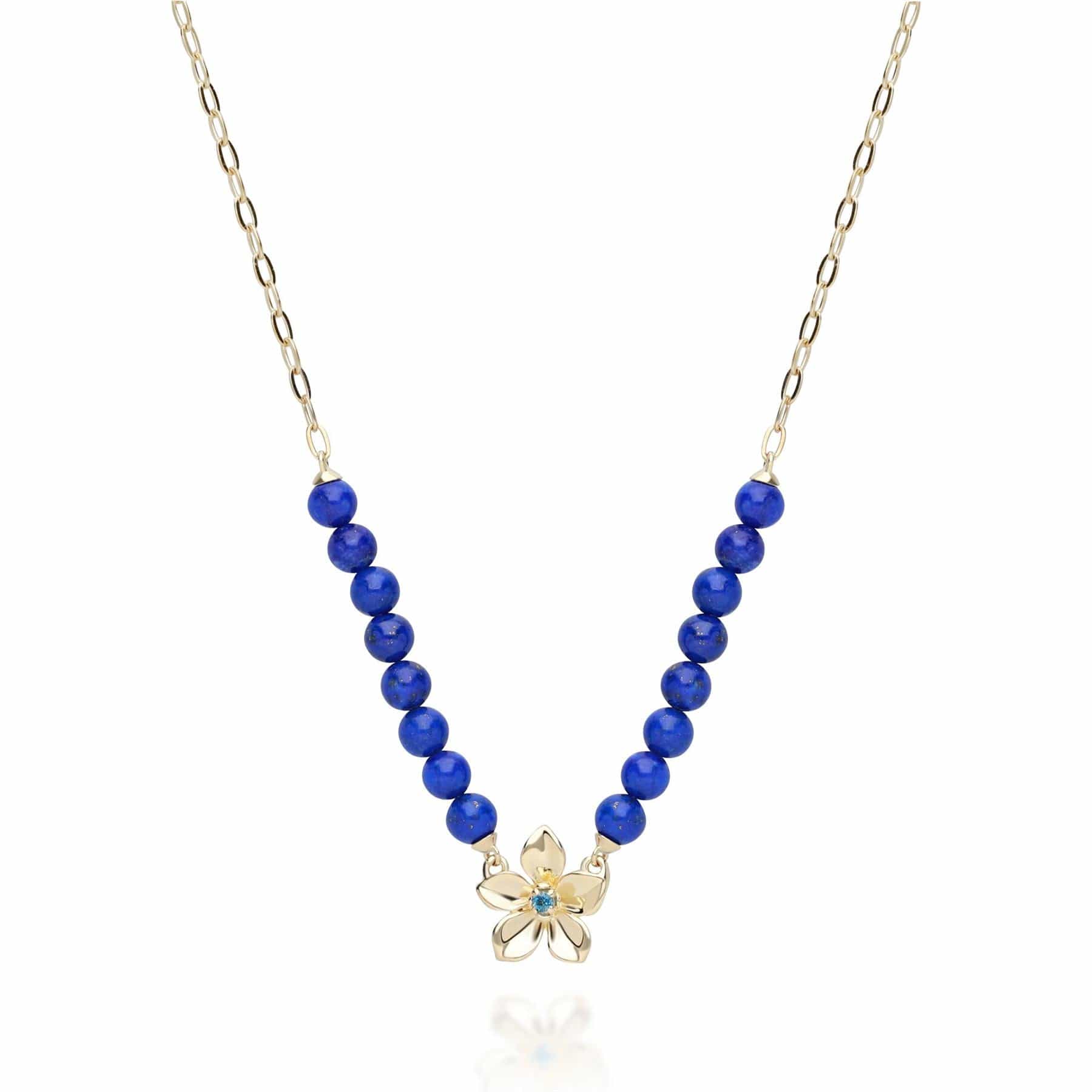 ECFEW™ 'The Creator' Lapis Lazuli Bead & Blue Topaz Floral Necklace