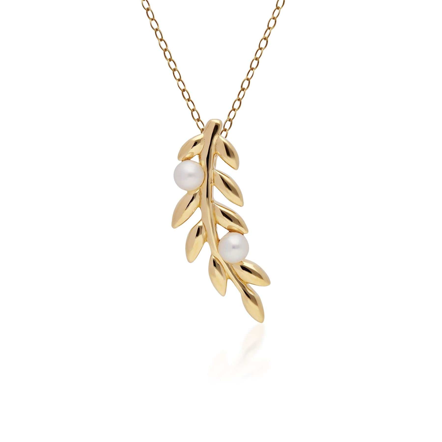 Gold Plated Sterling Silver O Leaf Pearl Pendant