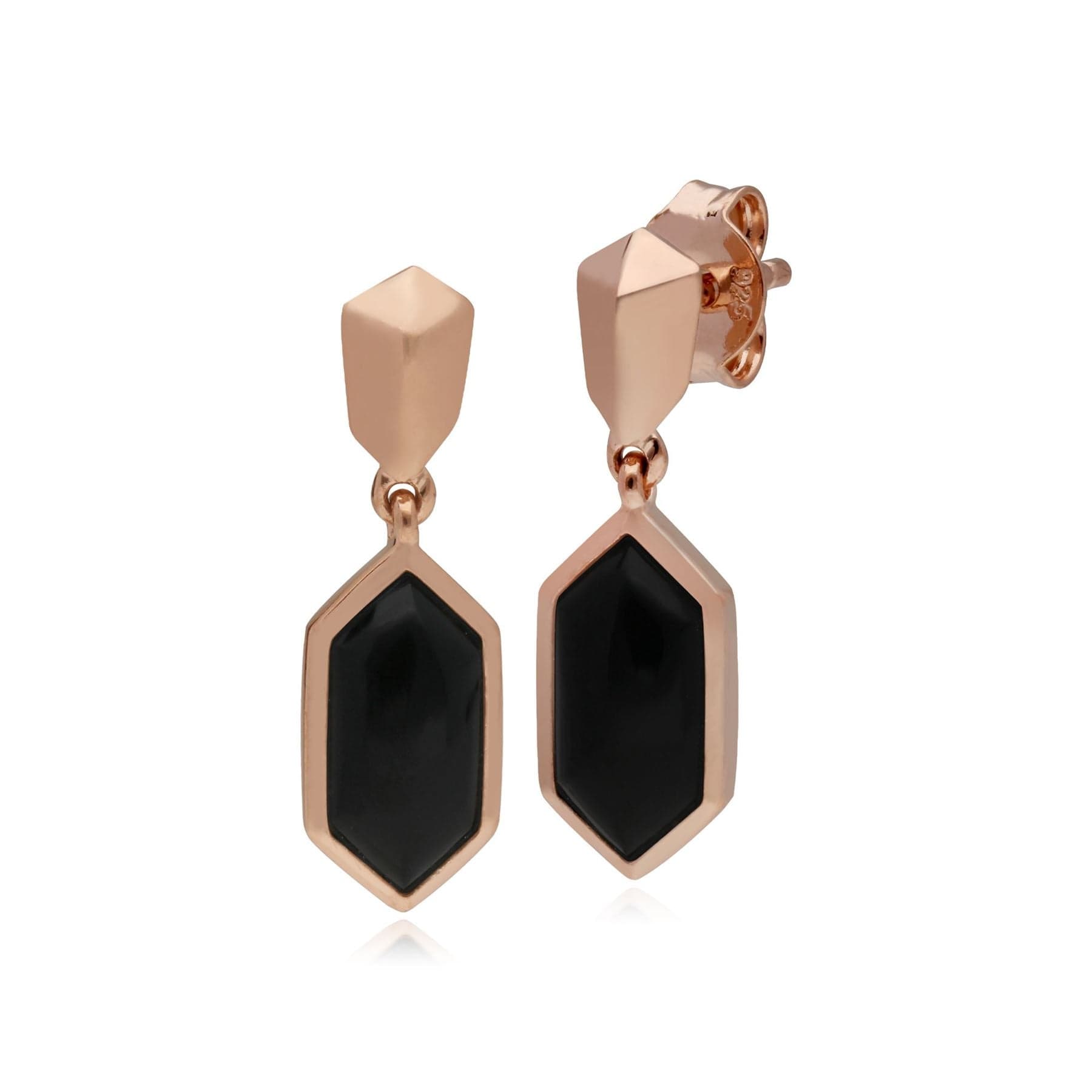 270E029101925 Micro Statement Black Onyx Drop Earrings in Rose Gold Plated Silver 1