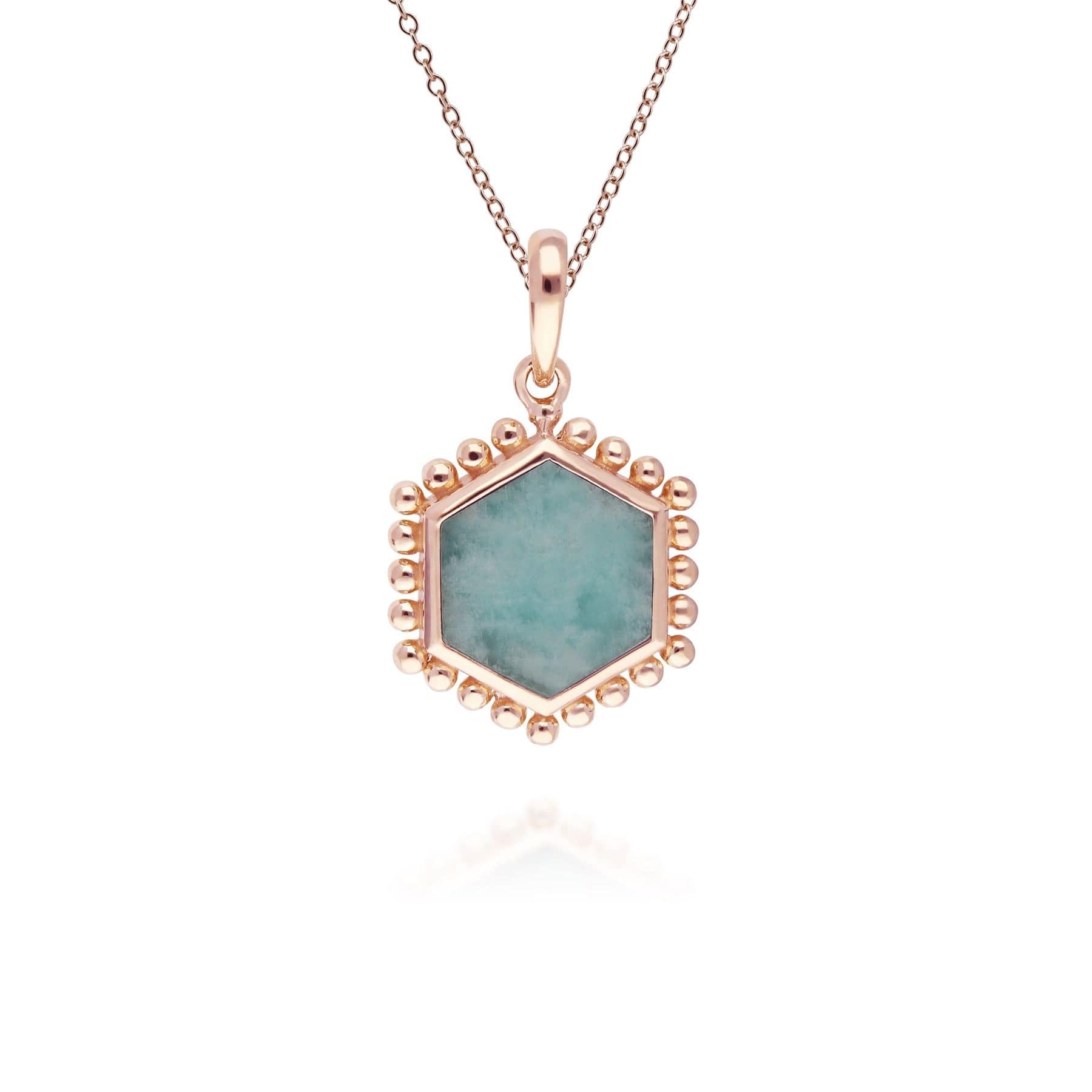 Amazonite Flat Slice Hex Pendant in Rose Gold Plated Silver 