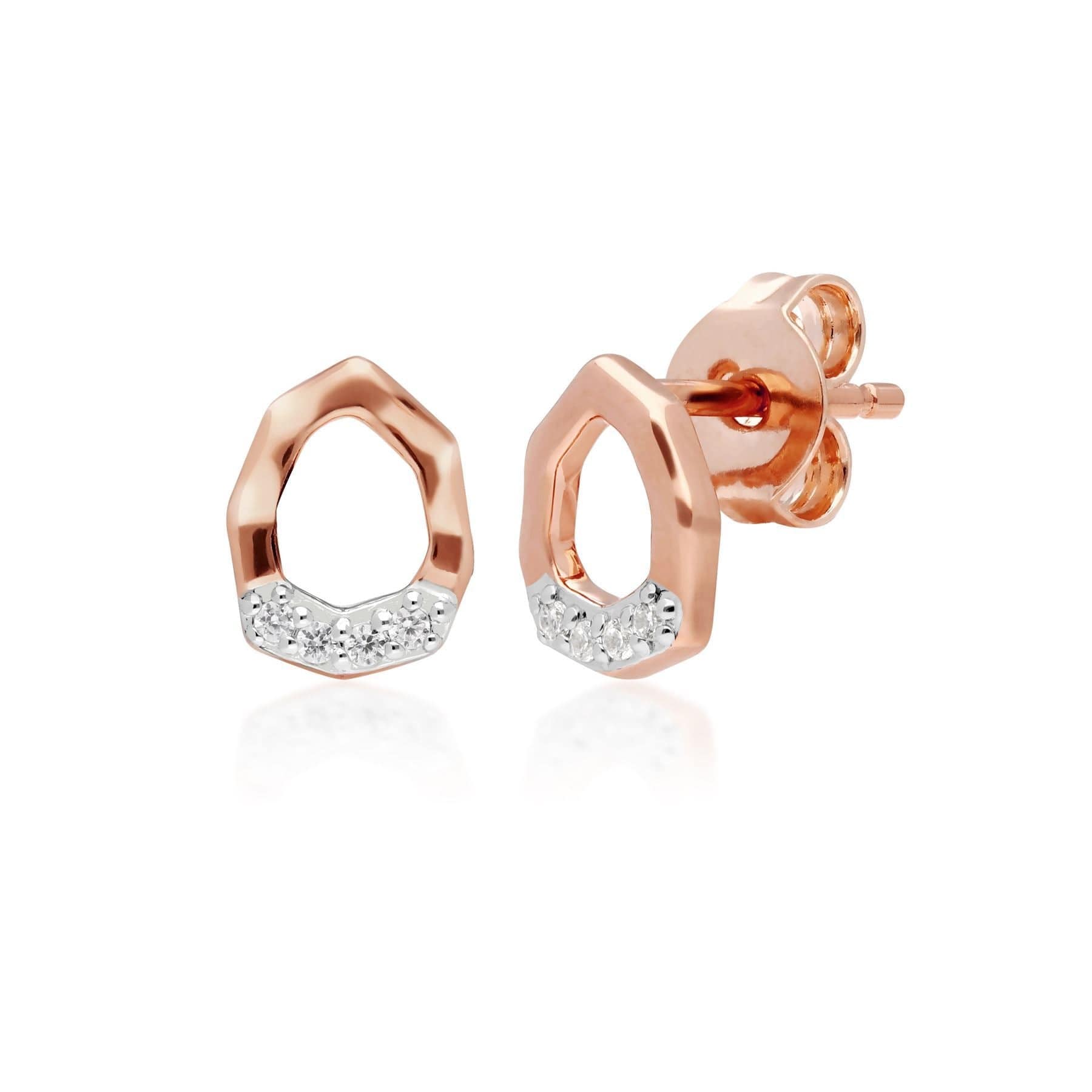 191E0401019-191R0905019 Diamond Pave Asymmetrical Stud Earring & Ring Set in 9ct Rose Gold 2