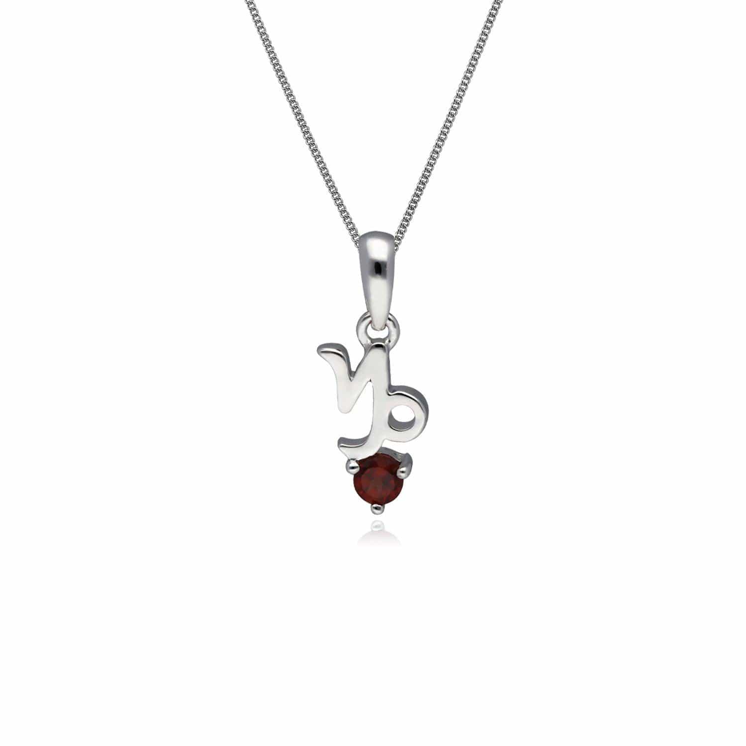 162P0231019 Garnet Capricorn Zodiac Charm Necklace in 9ct White Gold 1