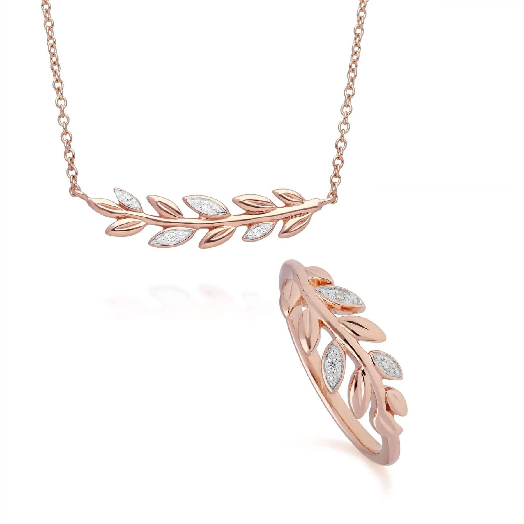 191N0231019-191R0899029 O Leaf Diamond Necklace & Ring Set in 9ct Rose Gold 1