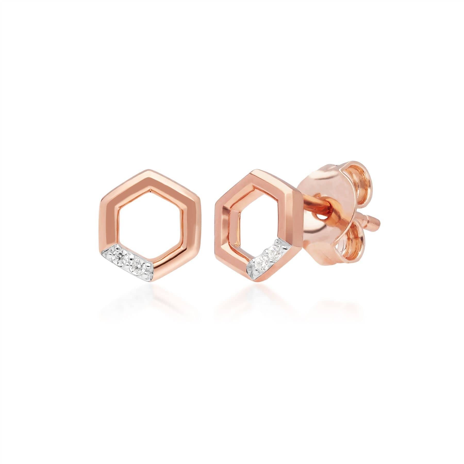 191E0400019-191R0906019 Diamond Pave Hexagon Stud Earring & Ring Set in 9ct Rose Gold 2