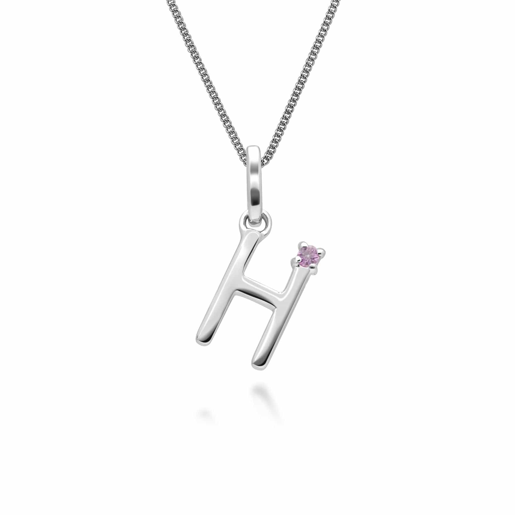 162P0248029 Initial Pink Sapphire Letter Charm Necklace in 9ct White Gold 9