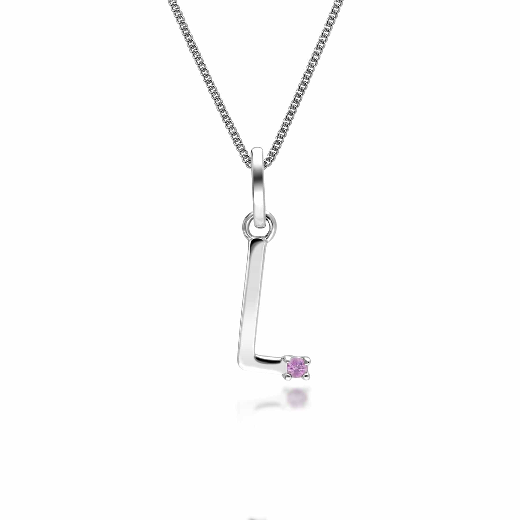 162P0249029 Initial Pink Sapphire Letter Charm Necklace in 9ct White Gold 11