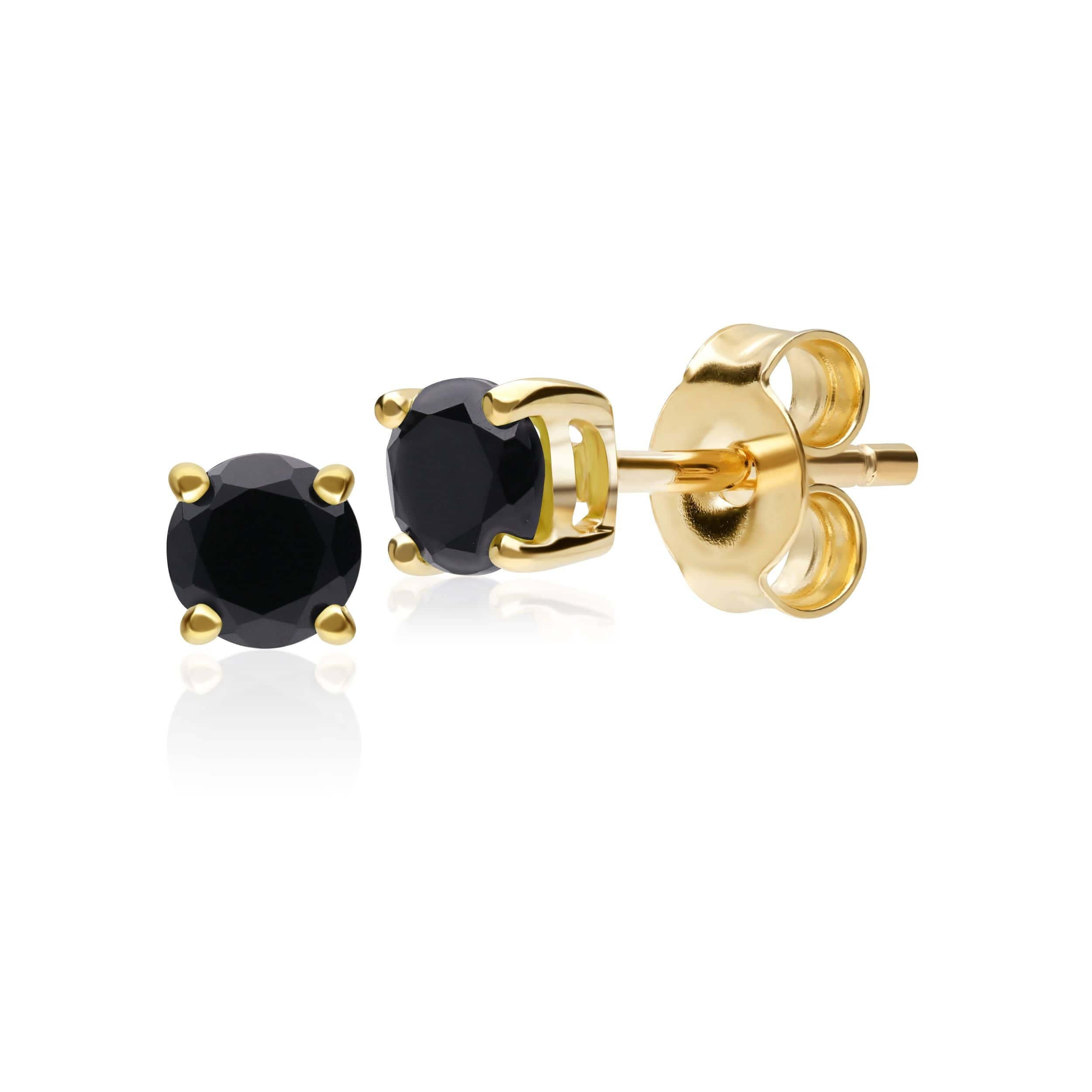 183E0083339 Classic Round Black Onyx Stud Earrings in 9ct Yellow Gold 1
