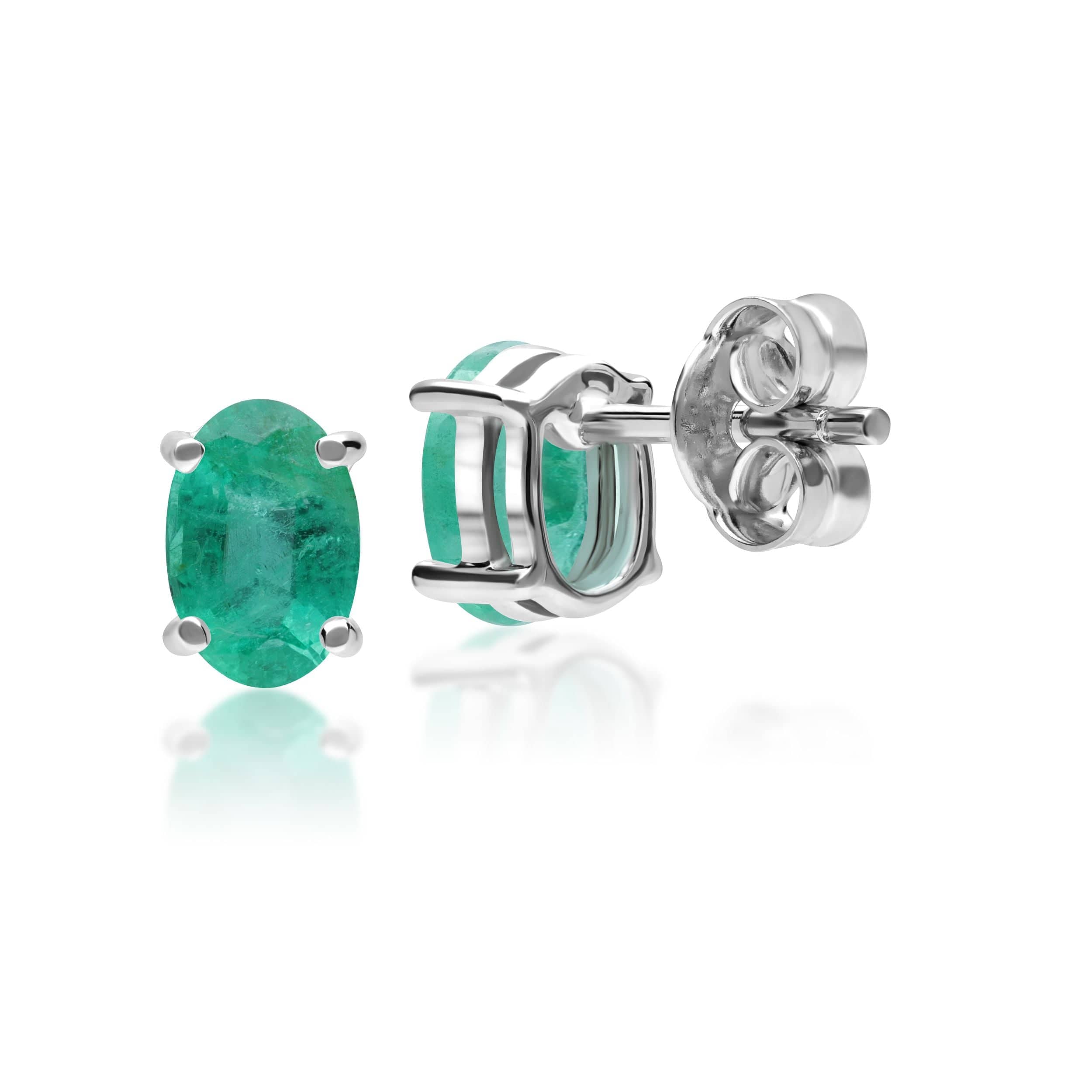 117E0017079 Classic Oval Emerald Stud Earrings in 9ct White Gold 3