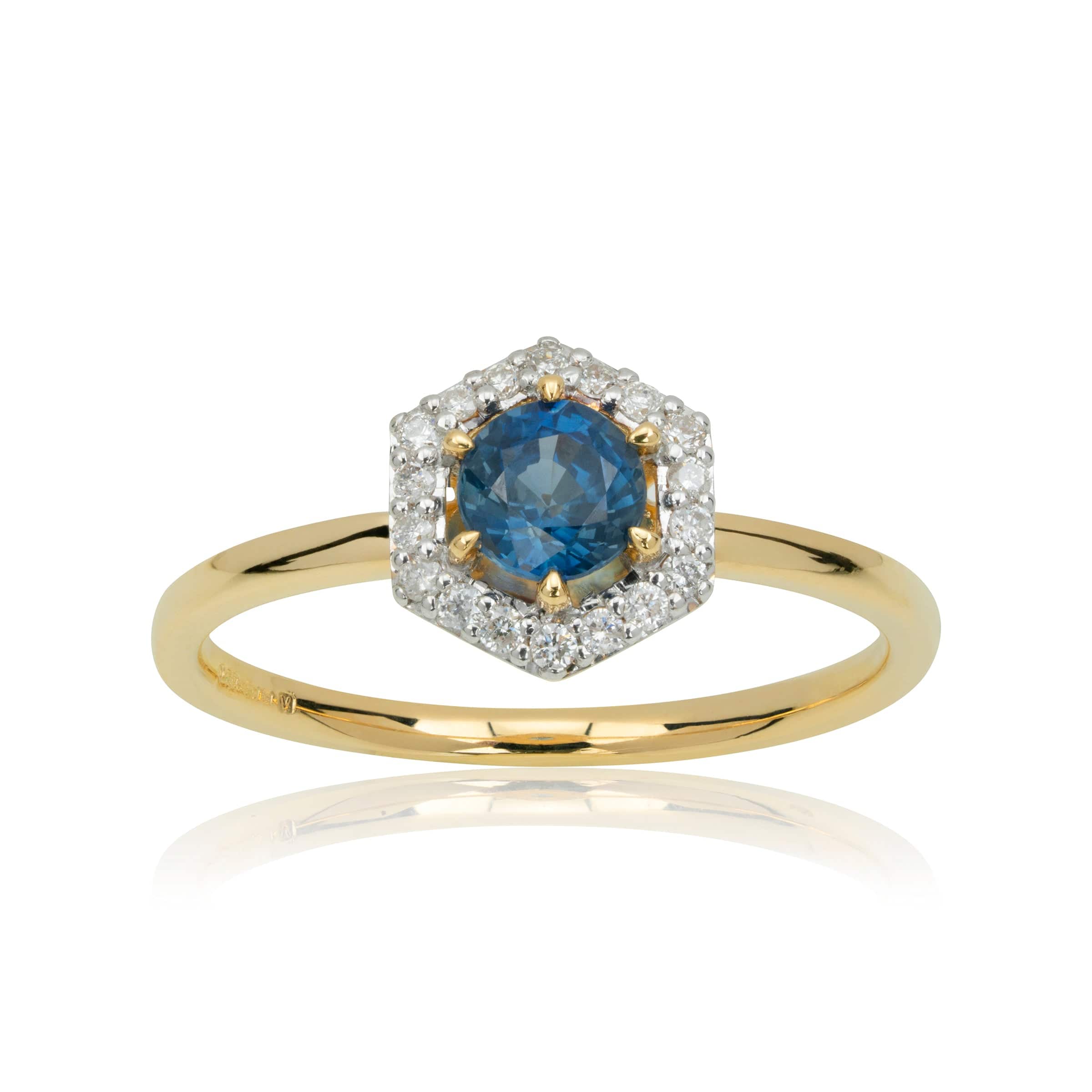 133R94850218 18ct Yellow Gold 0.448ct Sapphire & Diamond Halo Engagement Ring 3