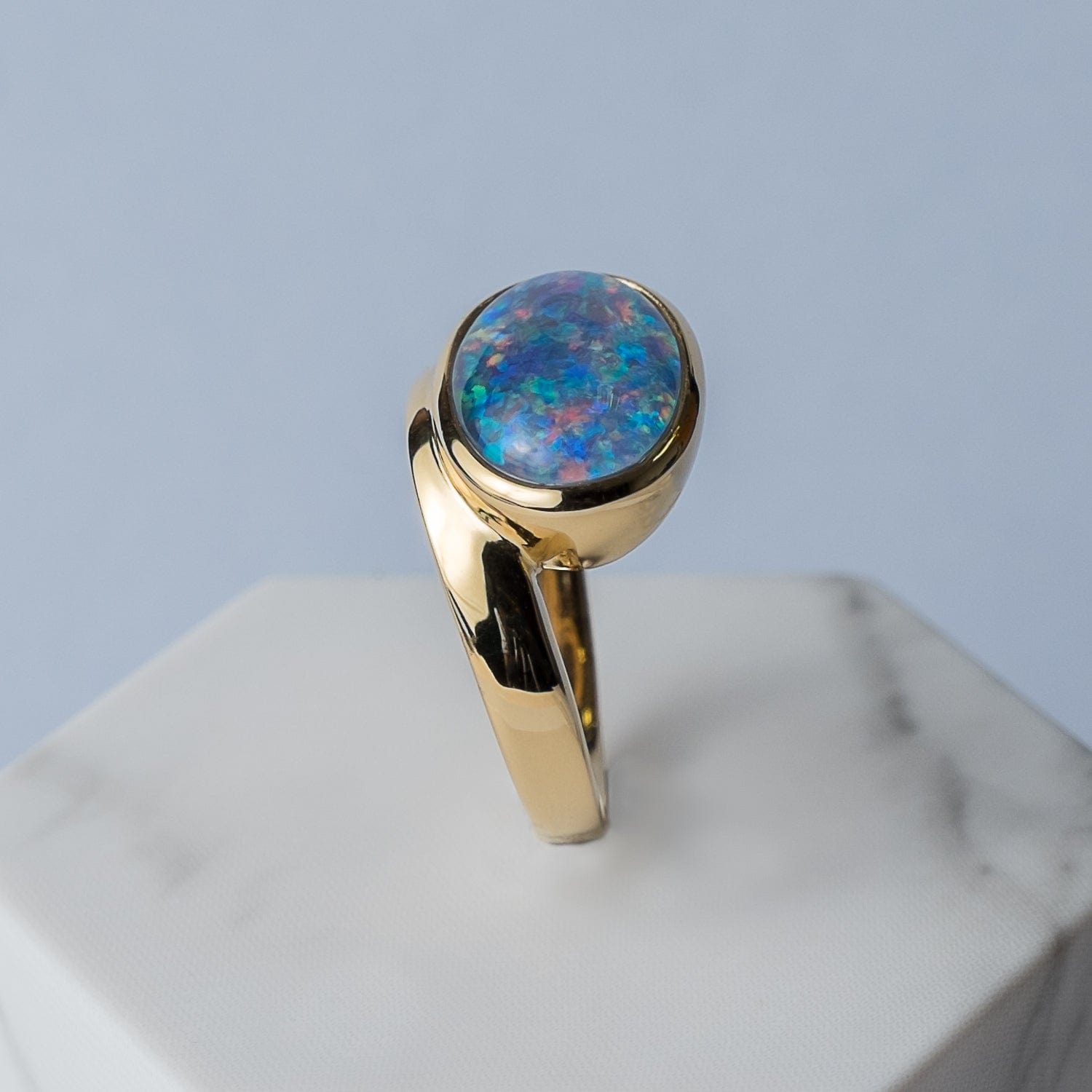 T0989R90W017 Kosmos Triplet Opal Cocktail Ring in Yellow Gold Plated Sterling Silver 3