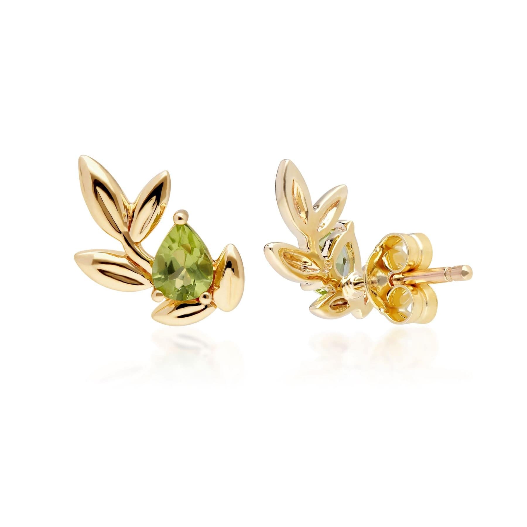 135E1674019 O Leaf Peridot Stud Earrings in 9ct Yellow Gold 2