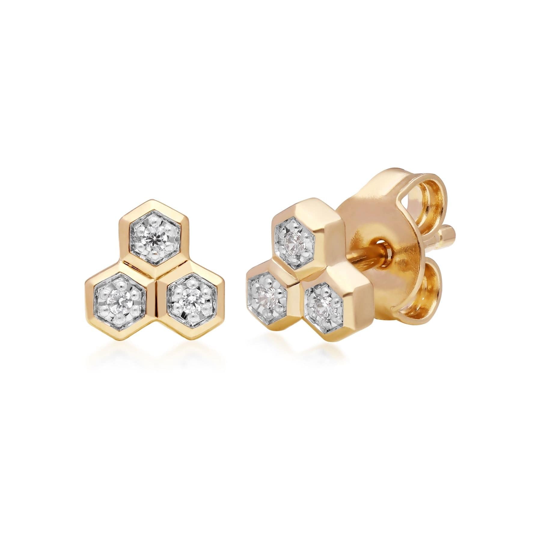 191E0398019 Diamond  Geometric Trilogy Stud Earrings in 9ct Yellow Gold 1
