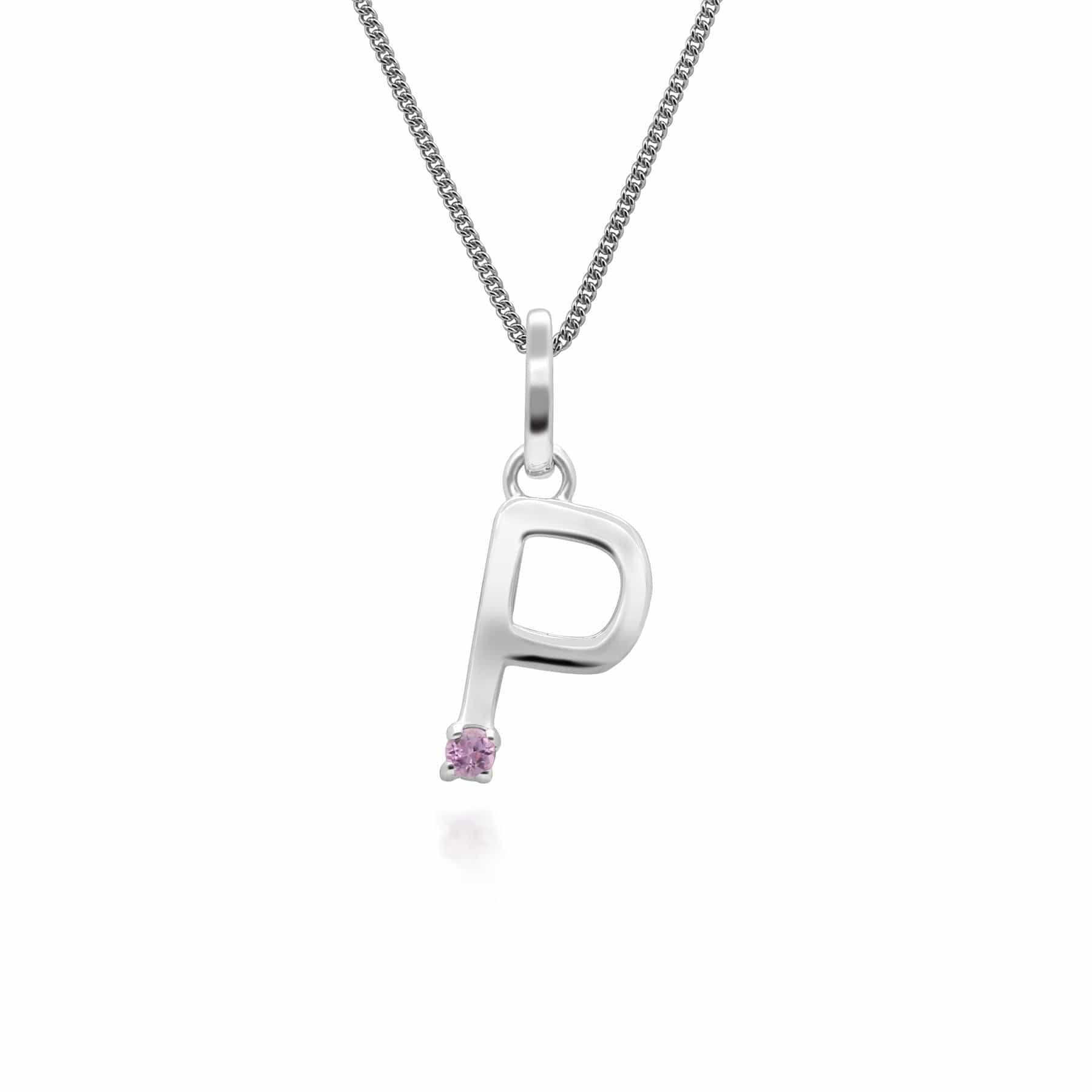 162P0260029 Initial Pink Sapphire Letter Charm Necklace in 9ct White Gold 15