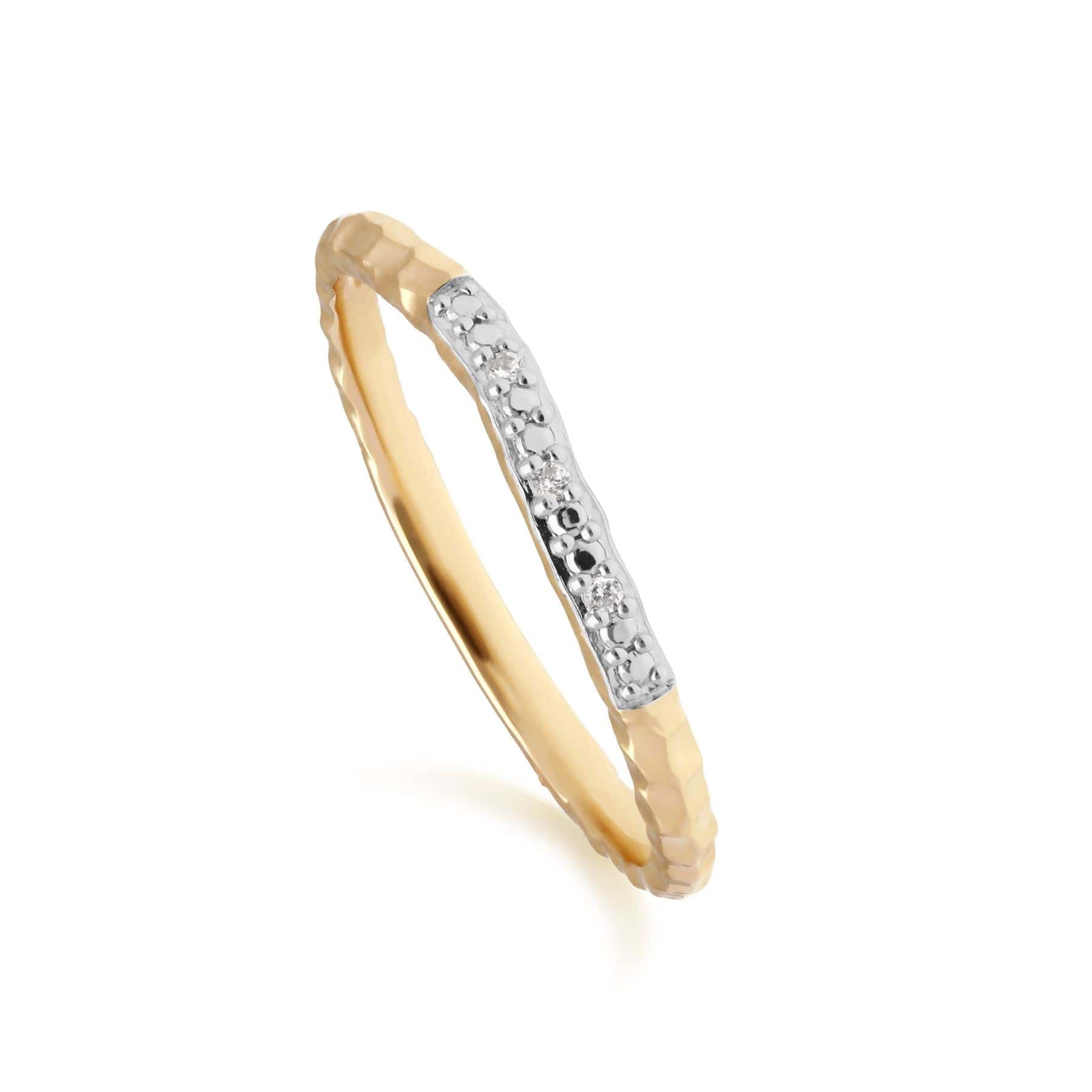 Diamond Pave Collection Hammered Band Ring in 9ct Yellow Gold