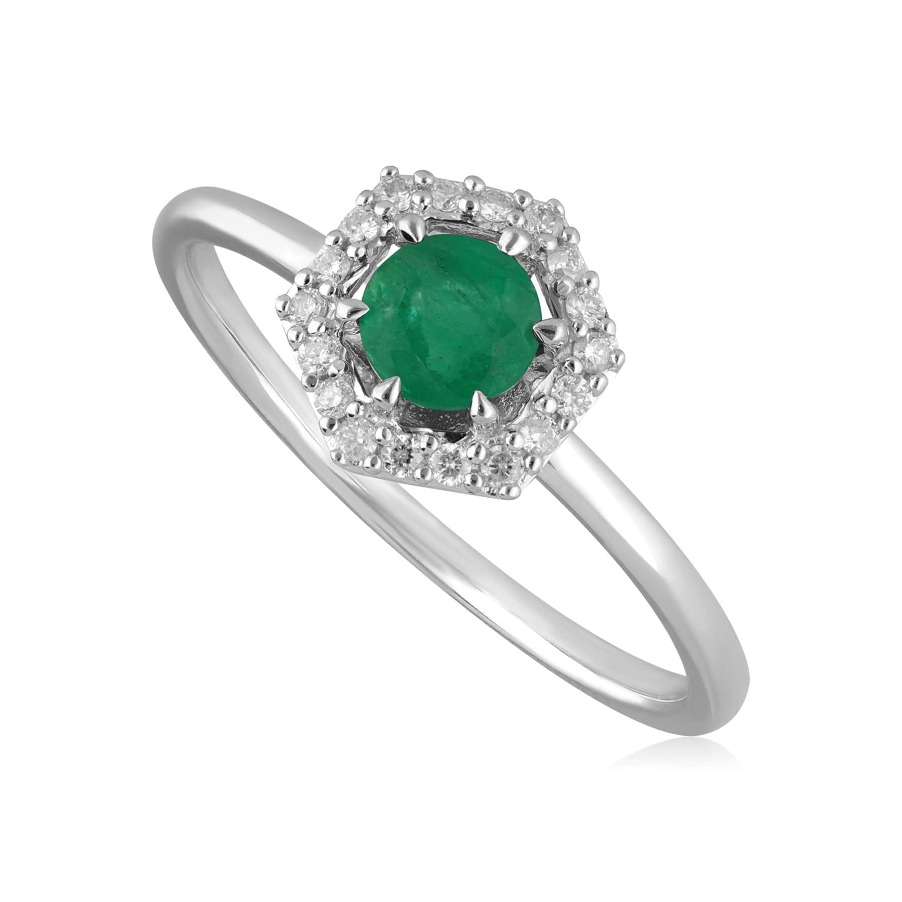 9ct White Gold 0.67ct Emerald & Diamond Halo Ring - Gemondo