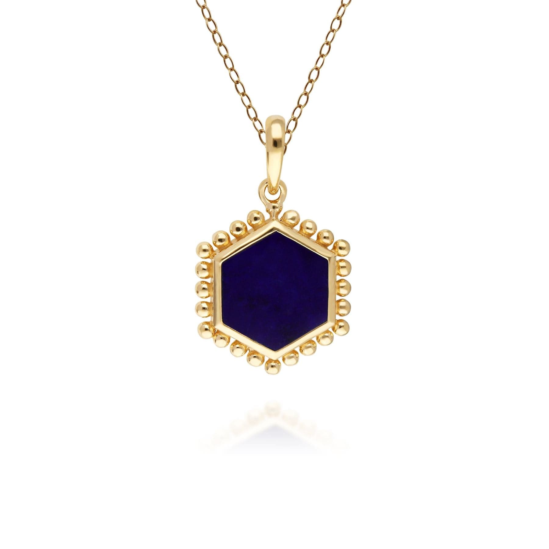 271P017501925 Lapis Lazuli Flat Slice Hex Pendant in Gold Plated Sterling Silver 1