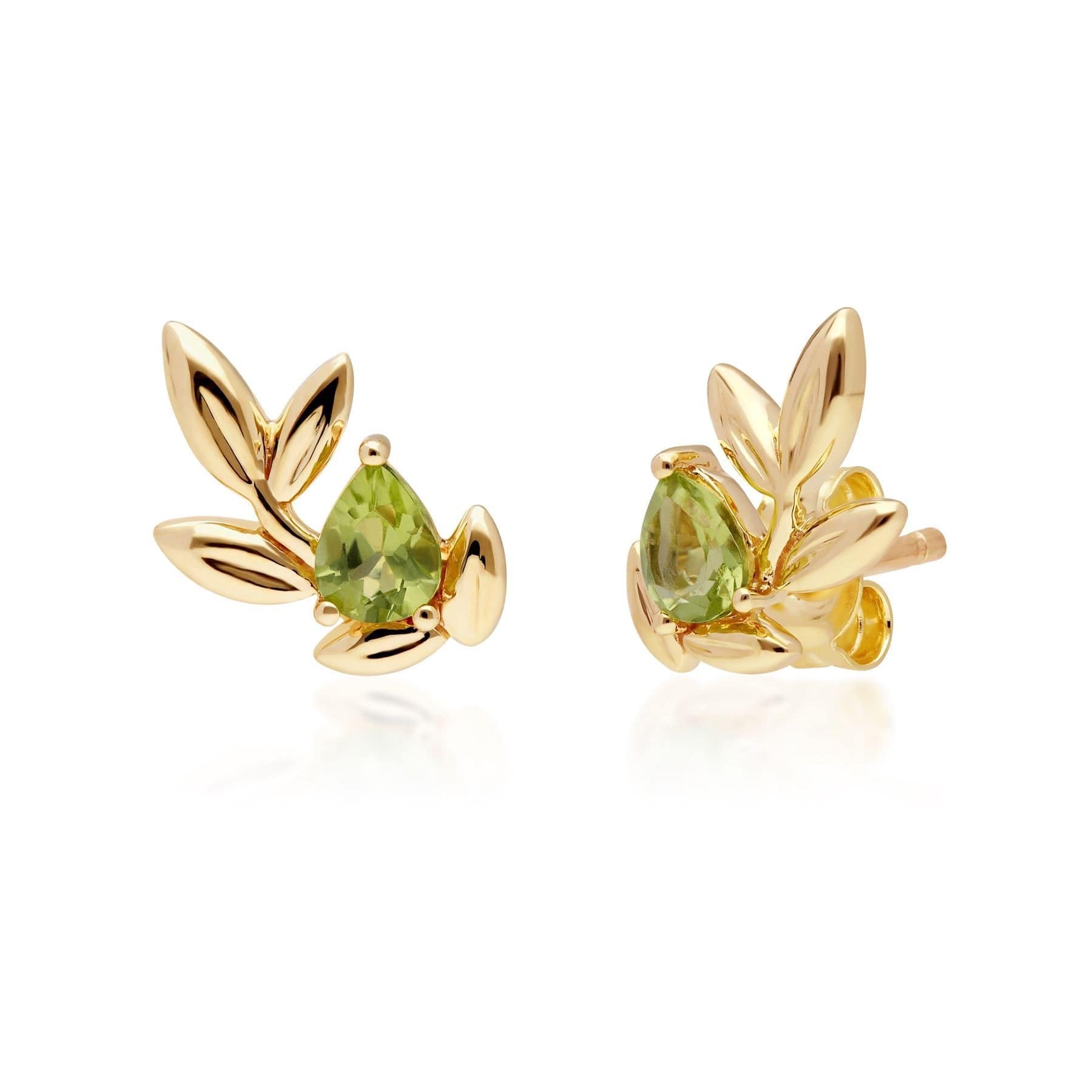 135E1674019-135R1914019 O Leaf Peridot Stud Earring & Ring Set in 9ct Yellow Gold 2