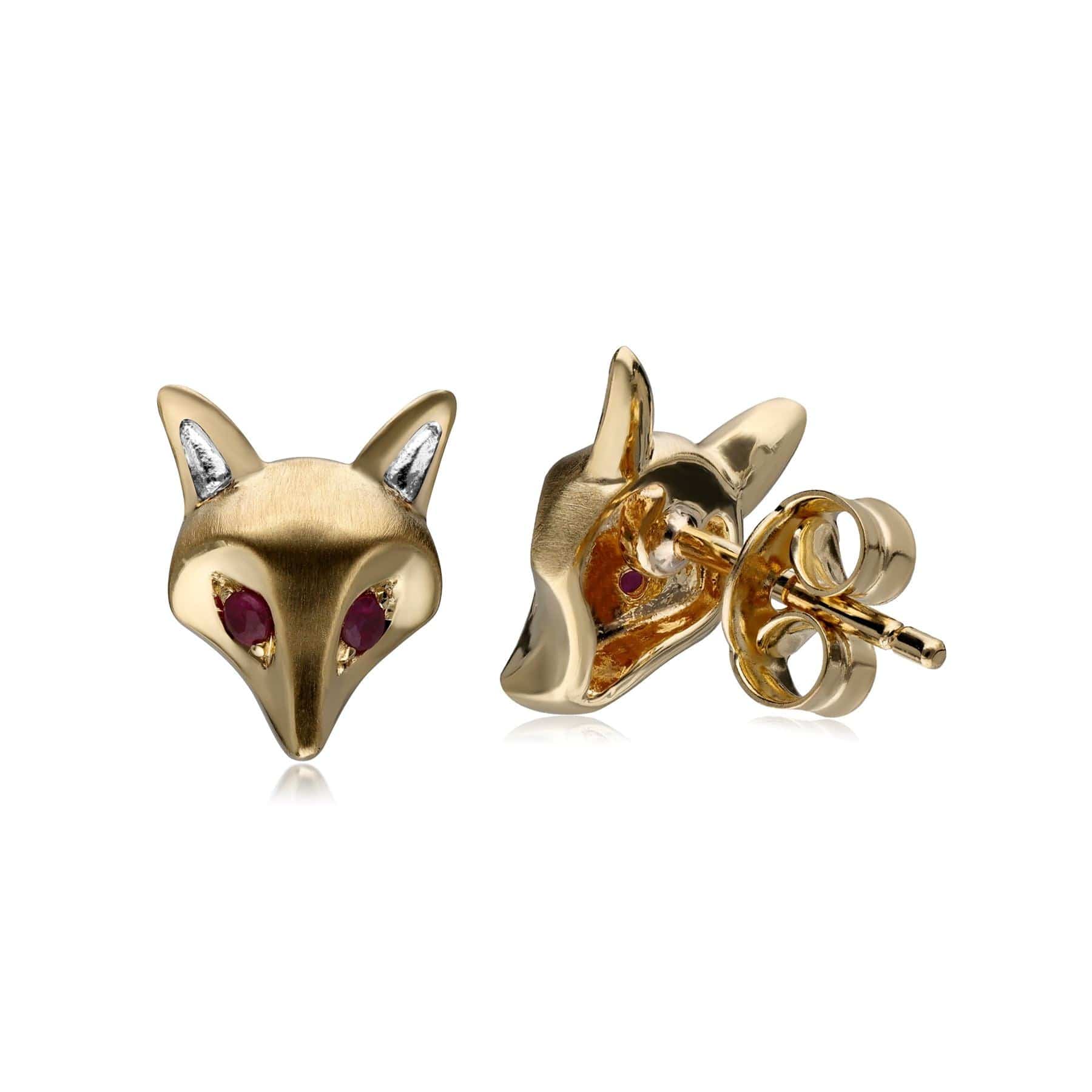 132E2701019 Gardenia Ruby Fox Earrings In 9ct Yellow Gold 3