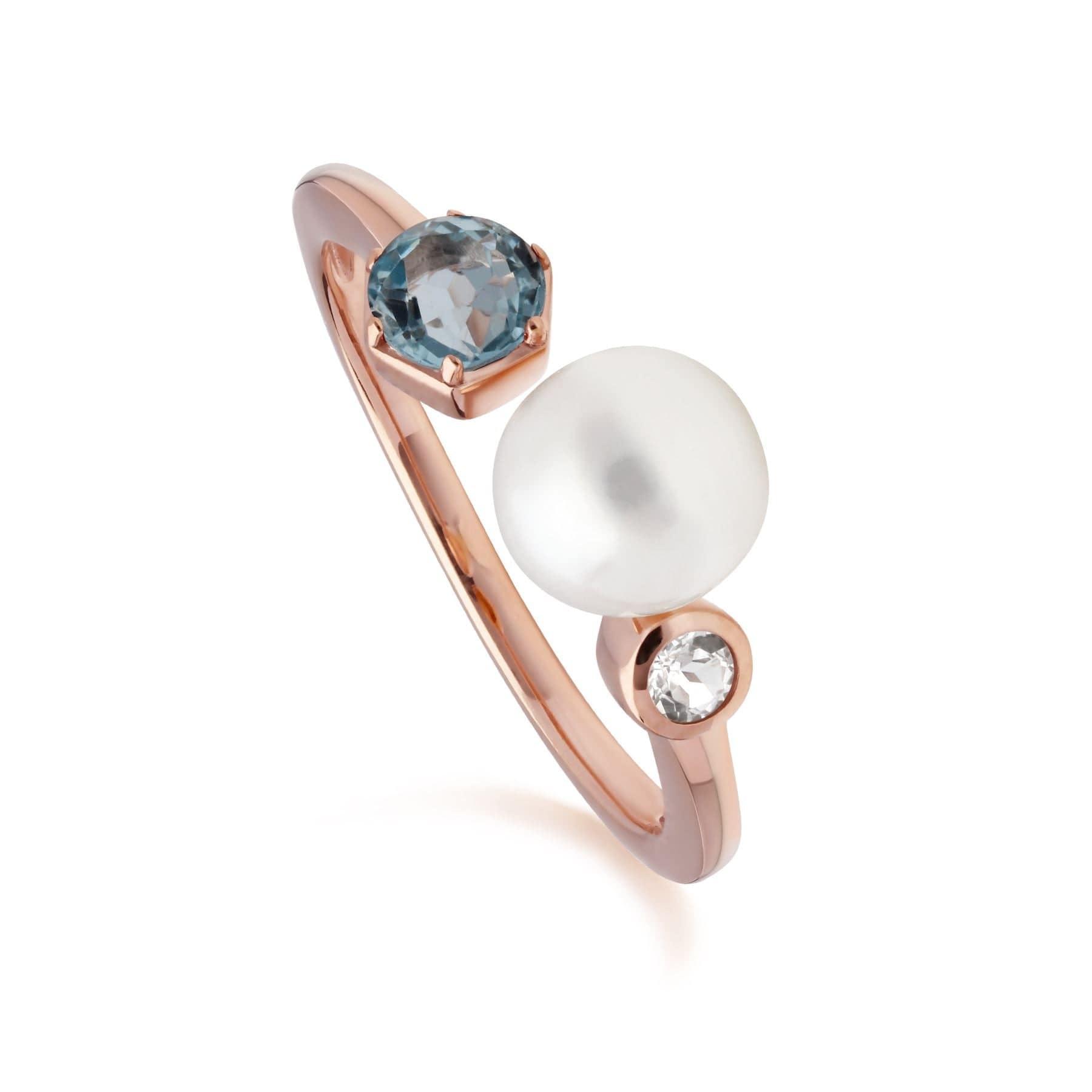 270R058810925 Modern Pearl & Topaz Open Ring in Rose Gold Plated Silver 1