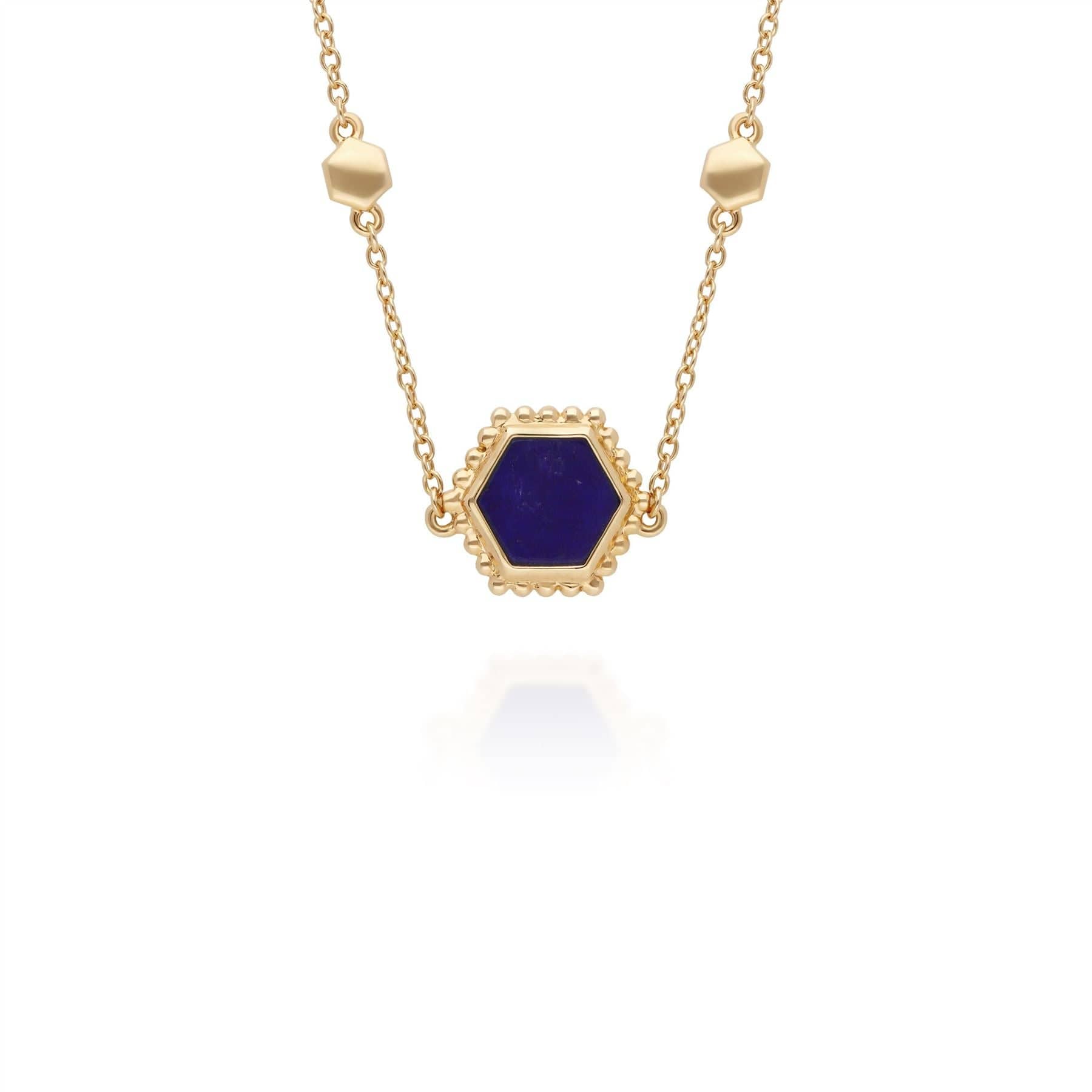 271N014302925 Lapis Lazuli Slice Chain Necklace in Yellow Gold Plated Sterling Silver 1