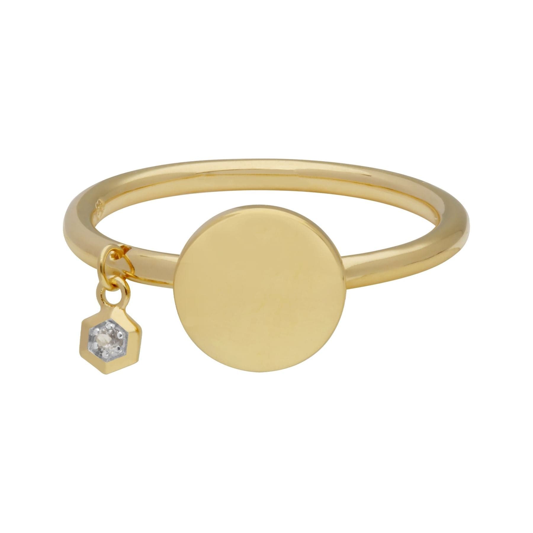 White Topaz Engravable Ring in Yellow Gold Plated Sterling Silver - Gemondo