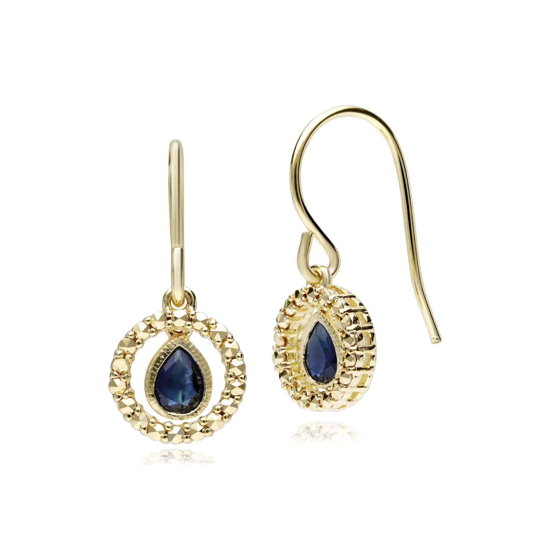 234E037801925 Sapphire & Marcasite Halo Drop Earrings in 18ct Gold Plated Silver 1