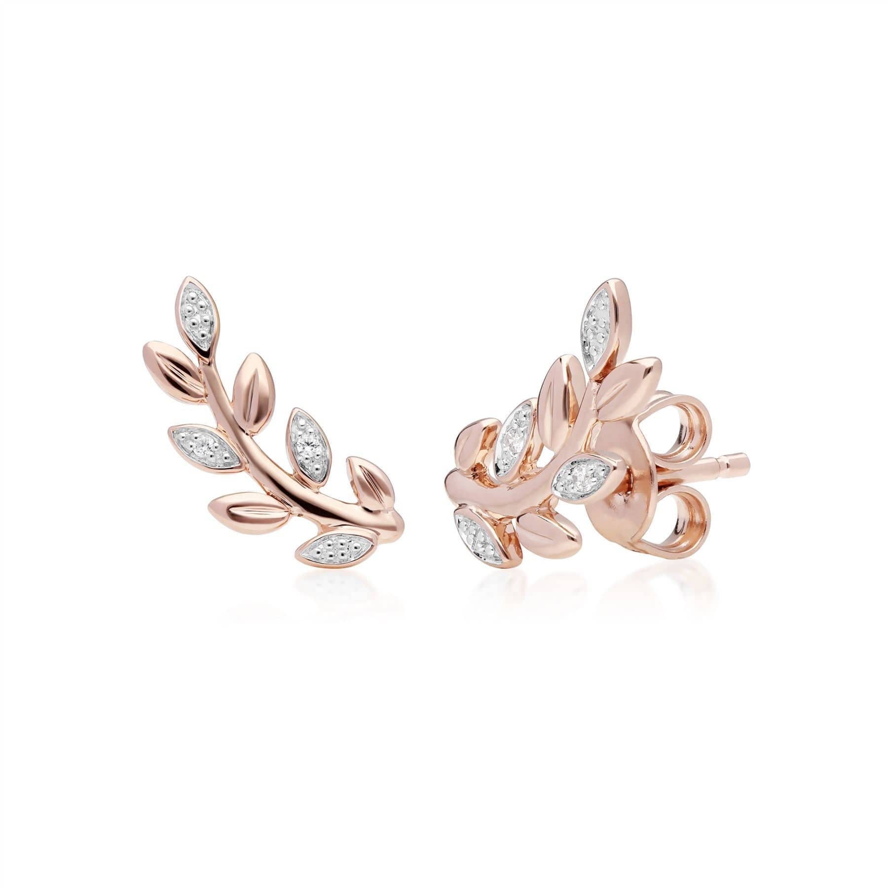 191L0156029-191E0390029 O Leaf Diamond Bracelet & Stud Stud Earring Set in 9ct Rose Gold 4