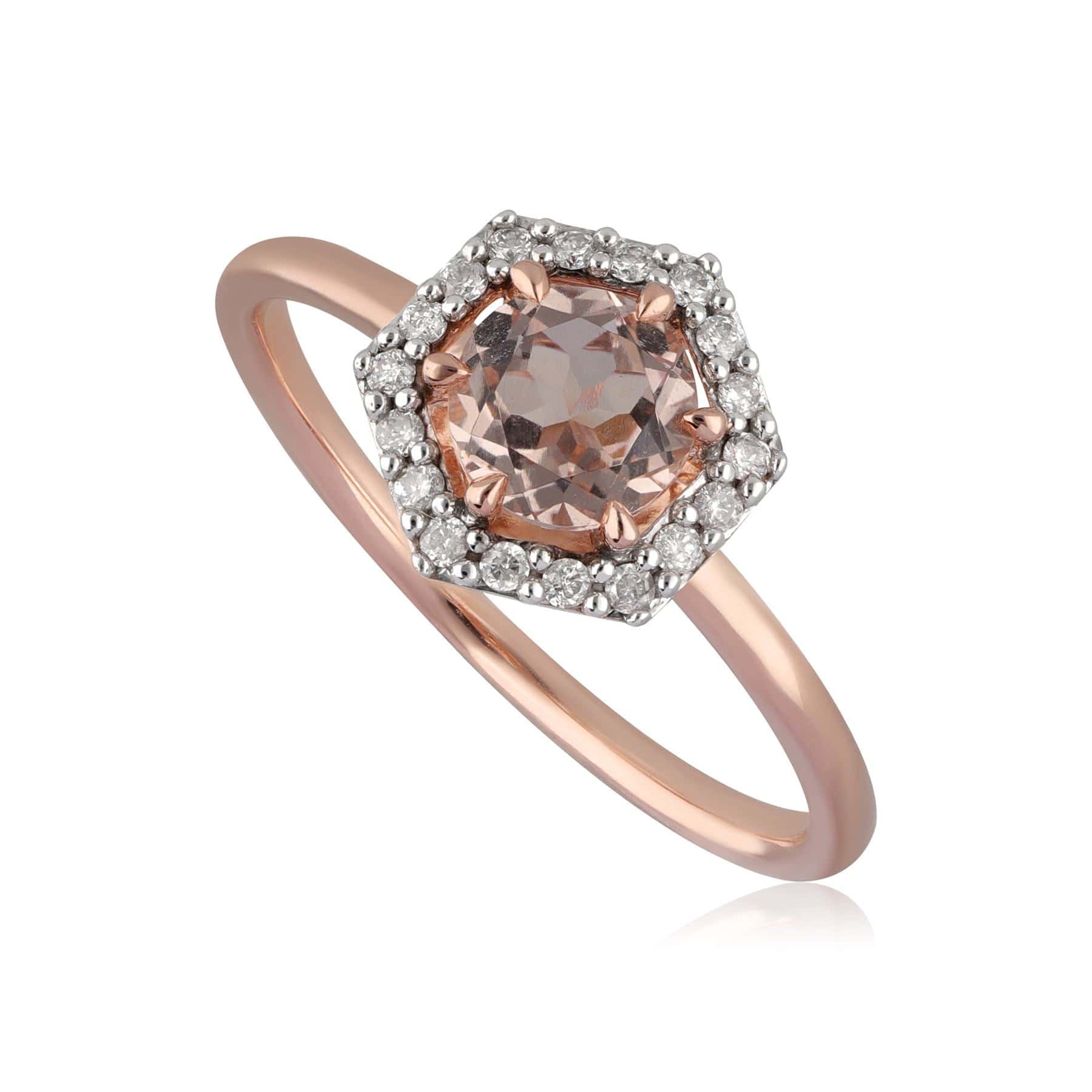 133R9548019 9ct Rose Gold 0.556ct Morganite & Diamond Halo Engagement Ring 1