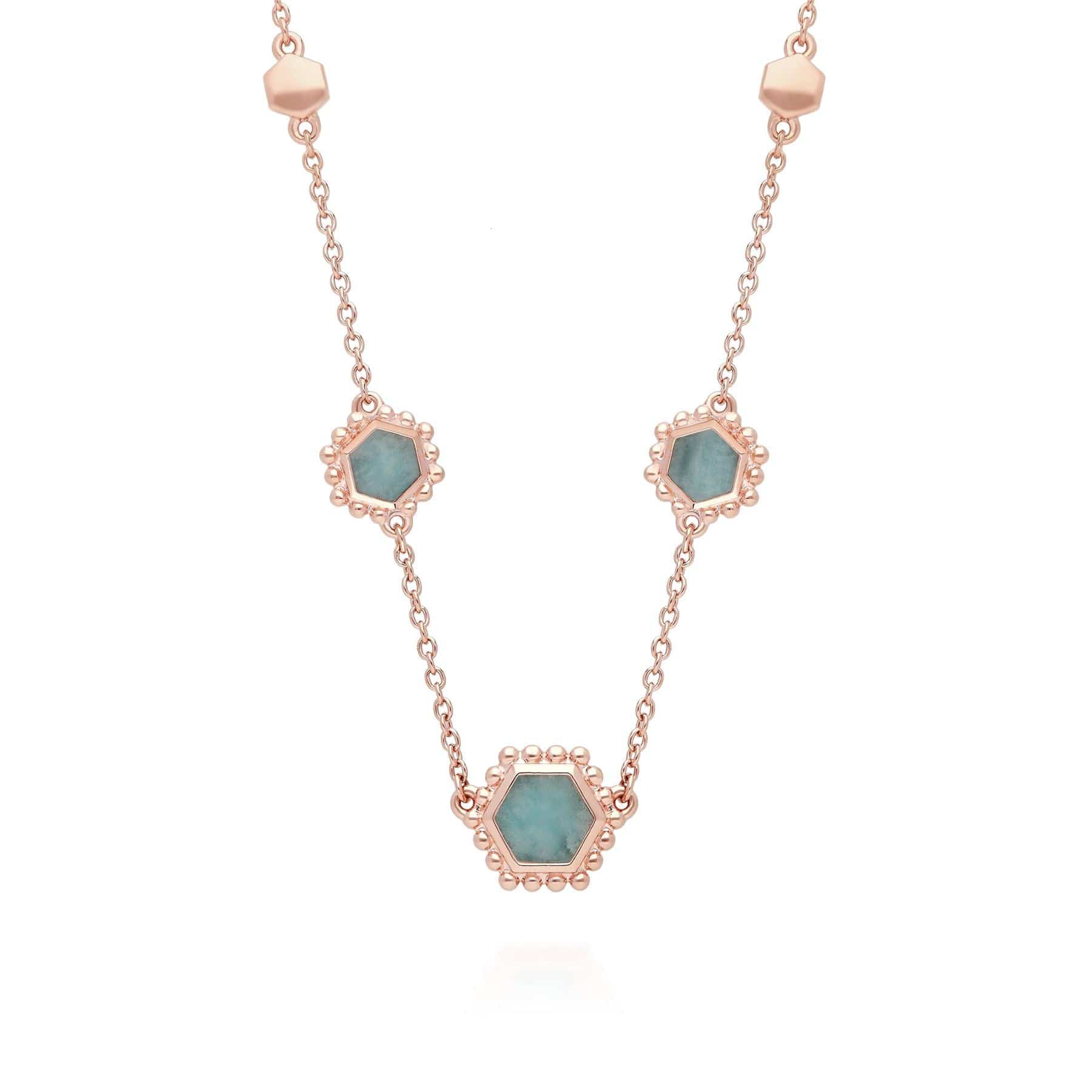 271N014405925 Amazonite Flat Slice Hex Chain Necklace in Rose Gold Plated Silver 1
