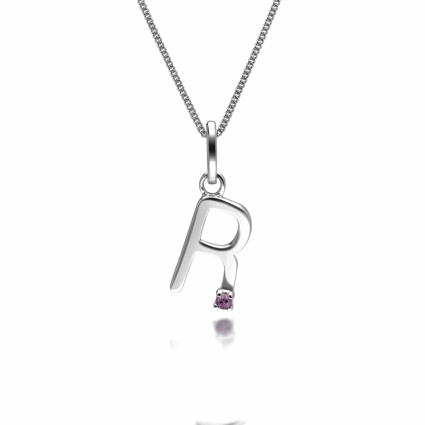 162P0252029 Initial Pink Sapphire Letter Charm Necklace in 9ct White Gold 16
