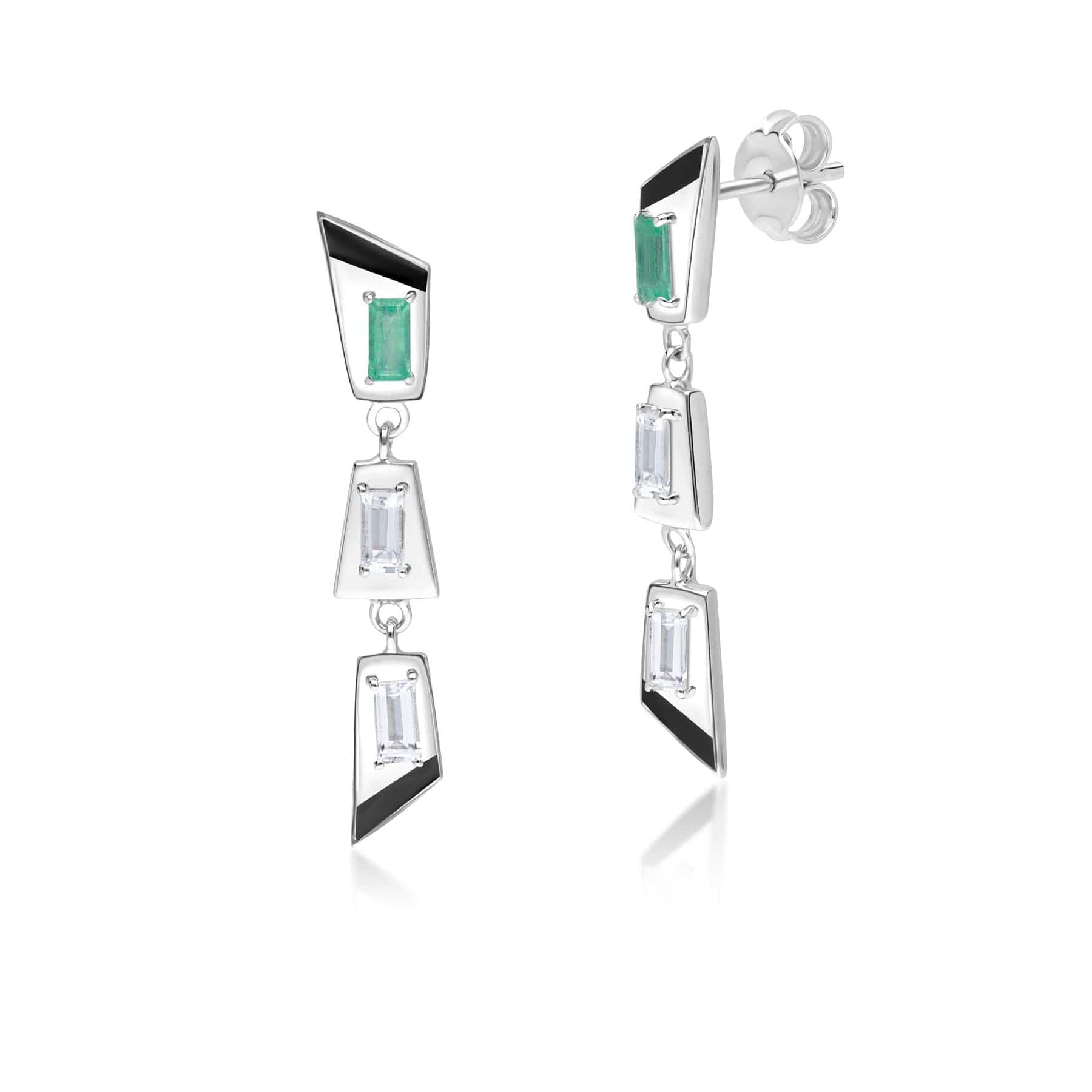 Gemondo Grand Deco Emerald & White Topaz Retro Drop Earrings