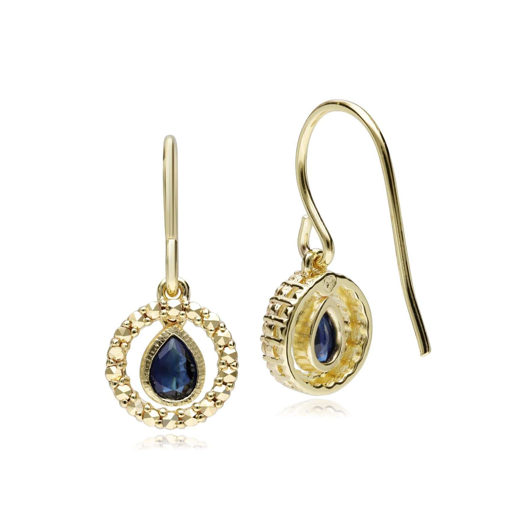 234E037801925 Sapphire & Marcasite Halo Drop Earrings in 18ct Gold Plated Silver 4