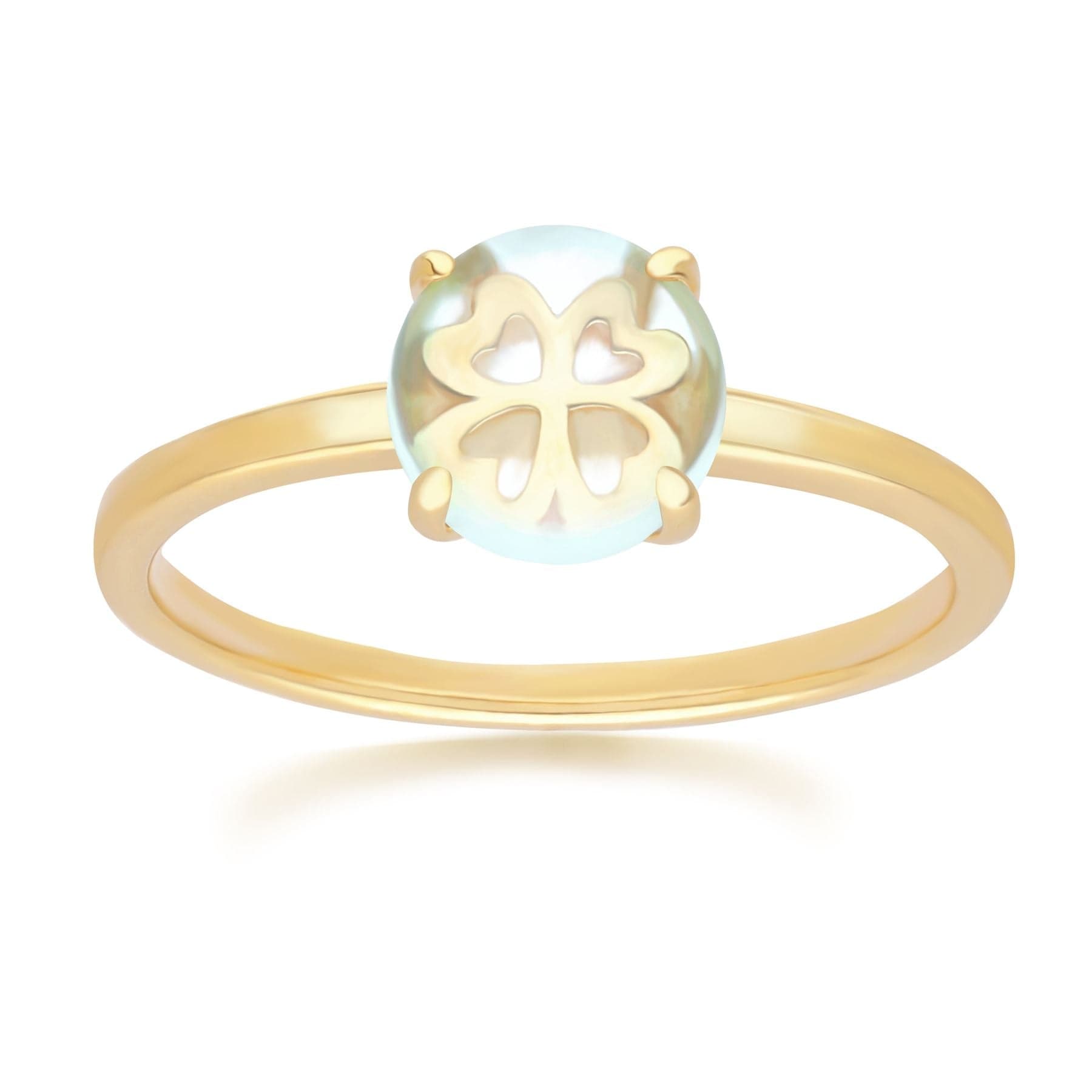 253R691603925 Gardenia Green Mint Quartz Cabochon Ring in Gold Plated Sterling Silver Front