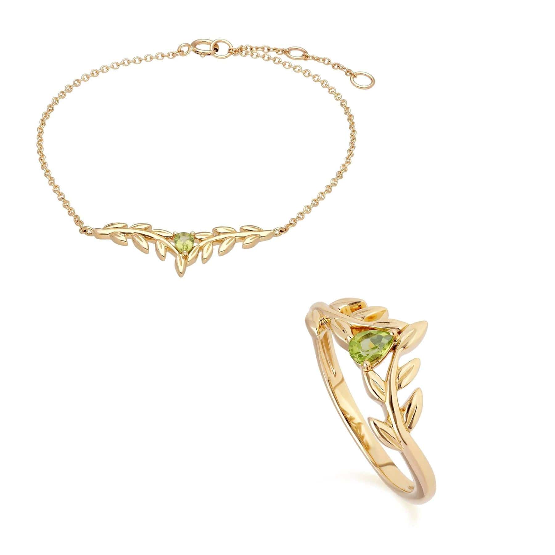 135L0309019-135R1914019 O Leaf Peridot Bracelet & Ring Set in 9ct Yellow Gold 1