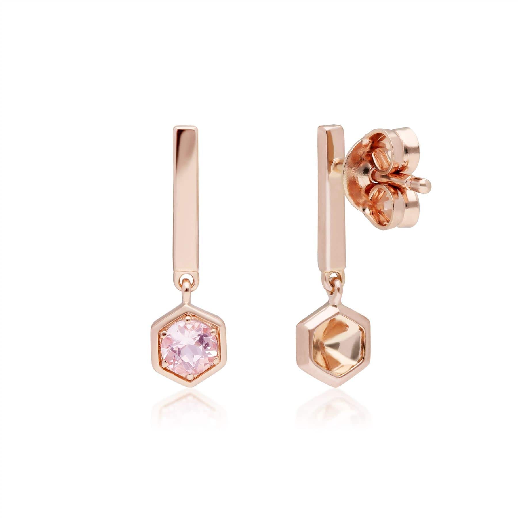 135E1637019 Micro Statement Mismatched Morganite & Diamond Drop Earrings in 9ct Rose Gold 5