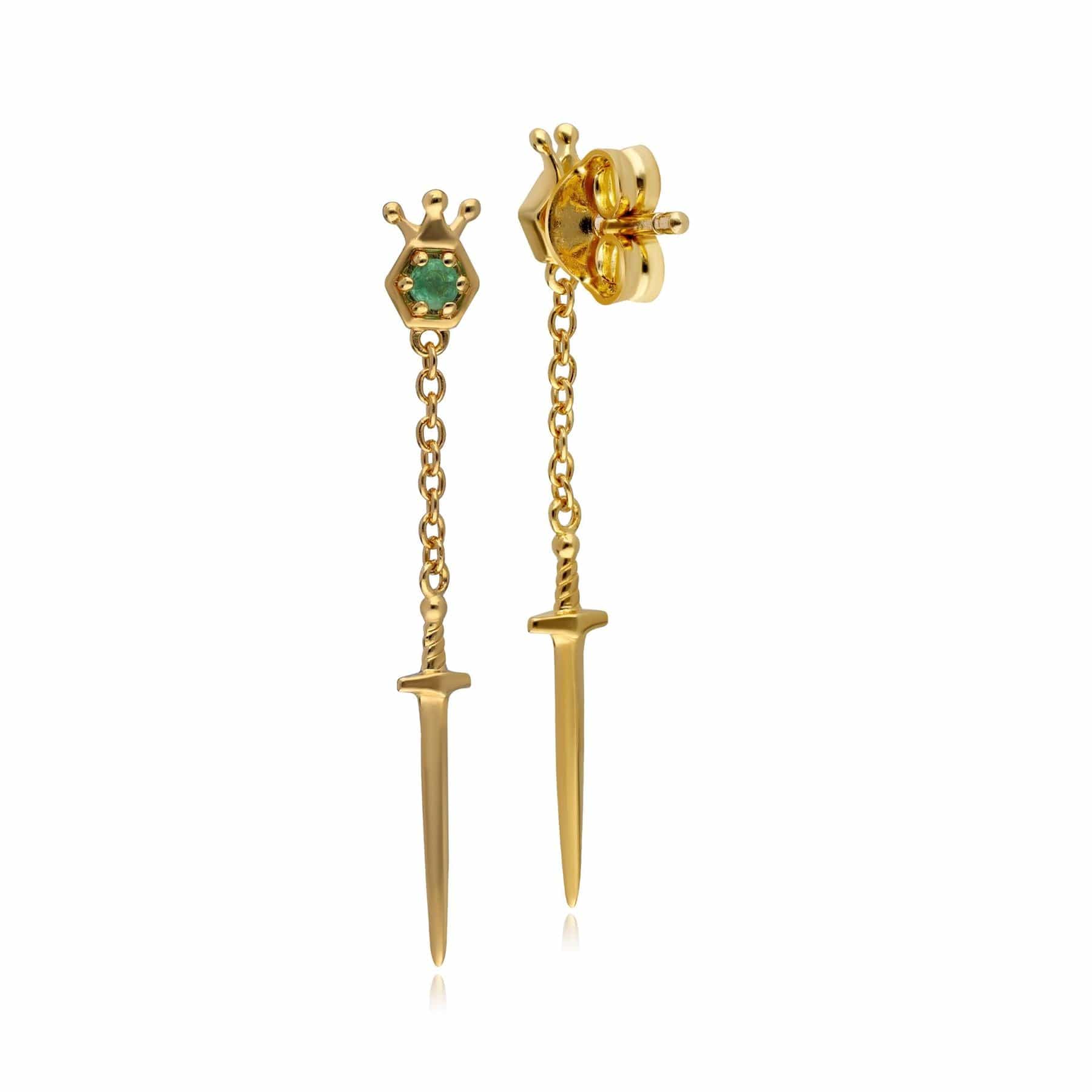 132E2676019 ECFEW™ Emerald Sword Chain Drop Earrings In 9ct Yellow Gold 3