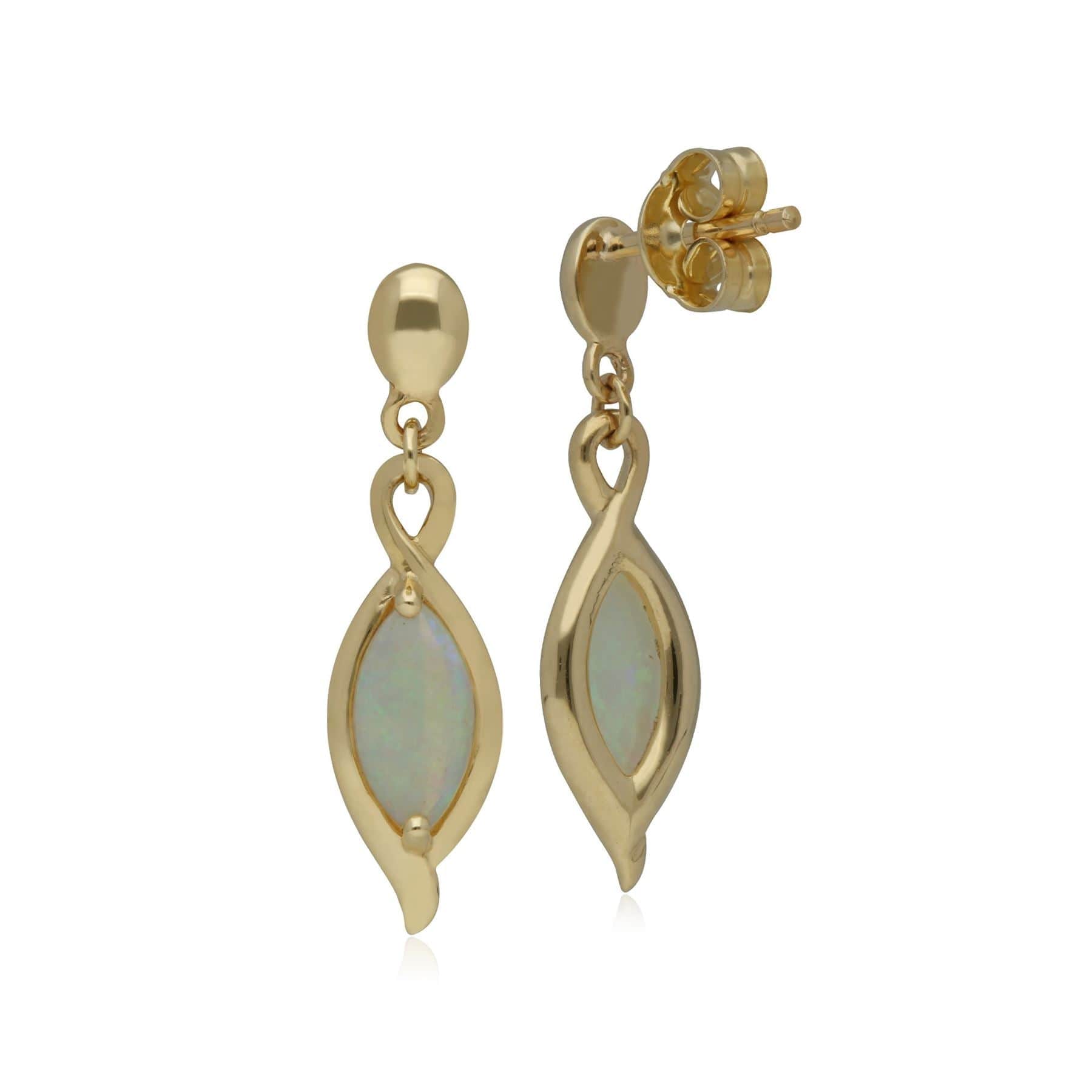 135E1251019 Classic Marquise Opal Drop Earrings in 9ct Yellow Gold 2