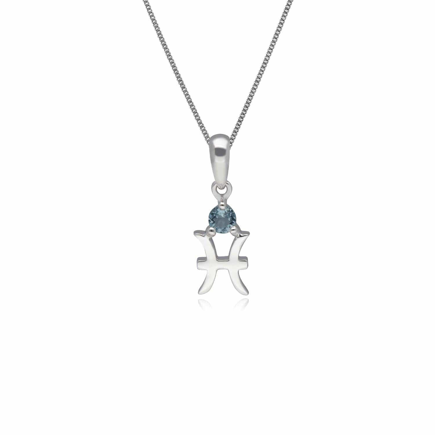 162P0233019 Aquamarine Pisces Zodiac Charm Necklace in 9ct White Gold 1