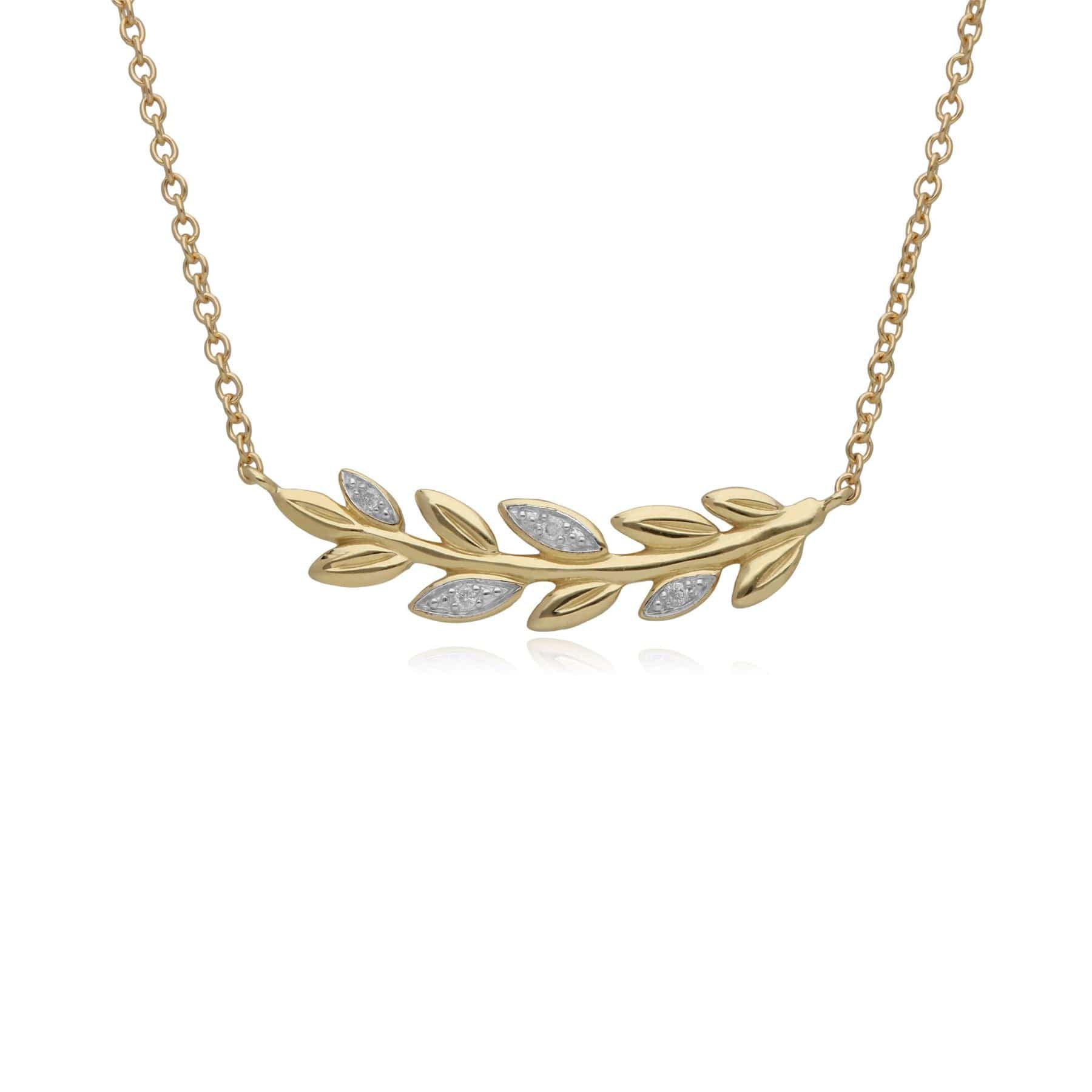 9ct Yellow Gold O Leaf Diamond Necklace
