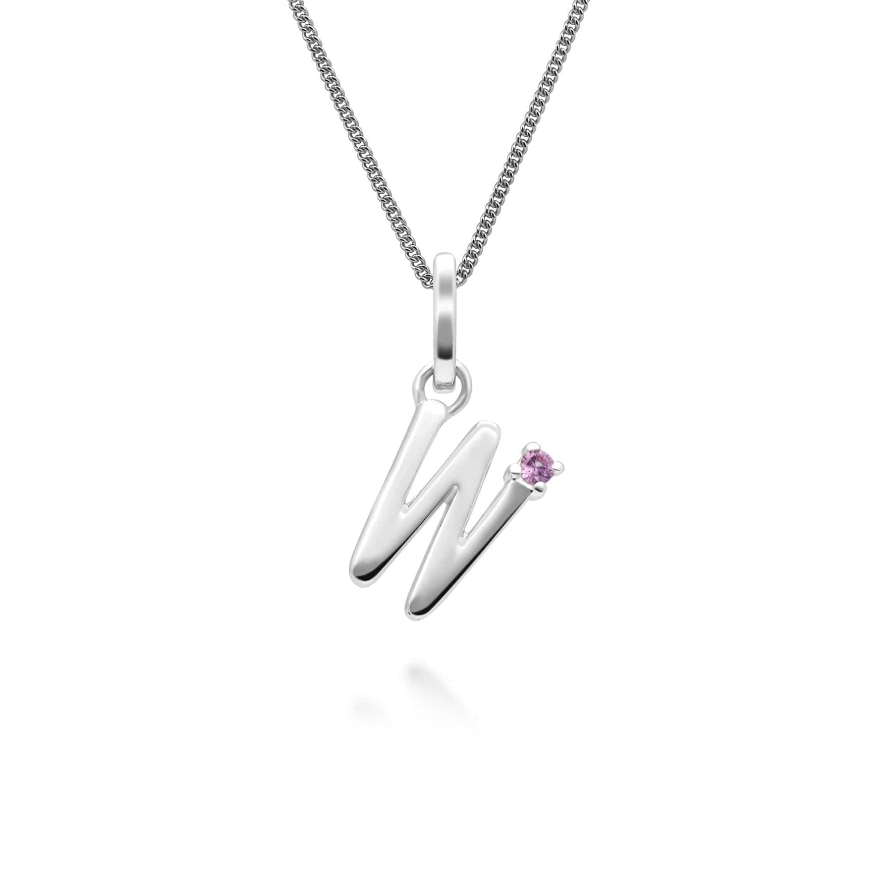 162P0253029 Initial Pink Sapphire Letter Charm Necklace in 9ct White Gold 18
