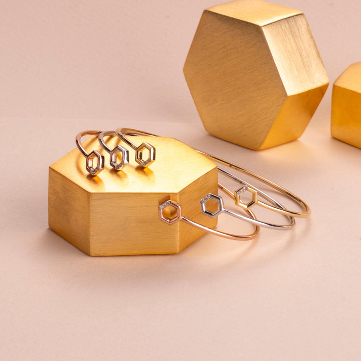 191B0046019 Diamond Pavé Hexagon Open Bangle in 9ct Rose Gold 3