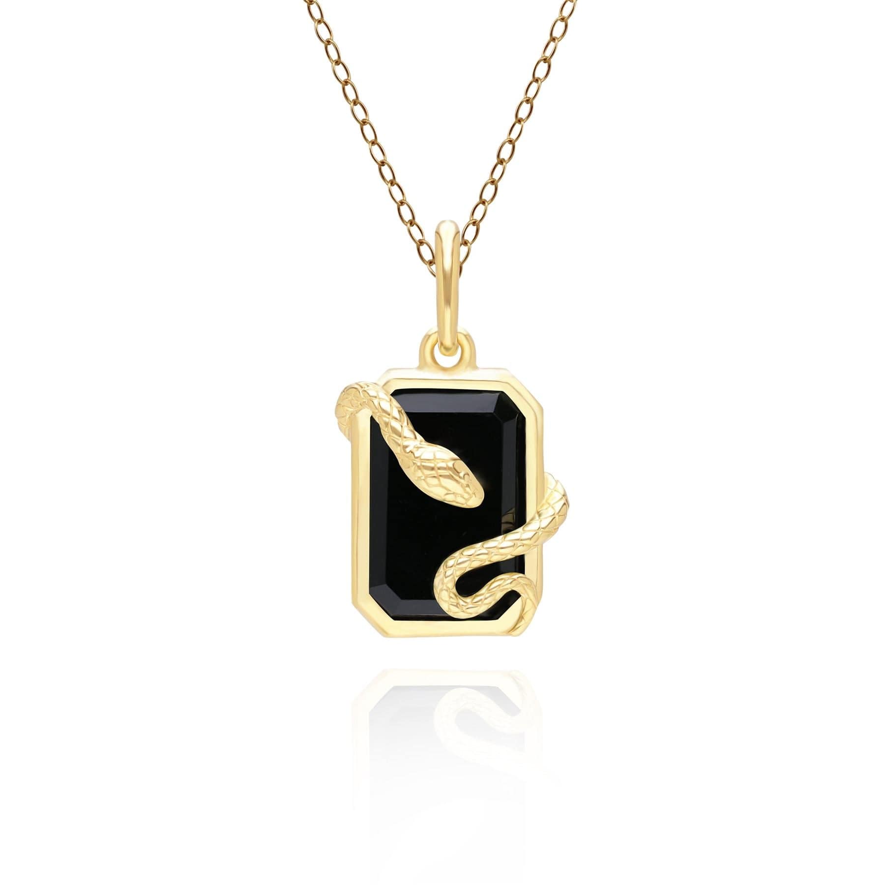 Grand Deco Black Onyx Snake Wrap Pendant in Gold Plated Sterling Silver - Gemondo