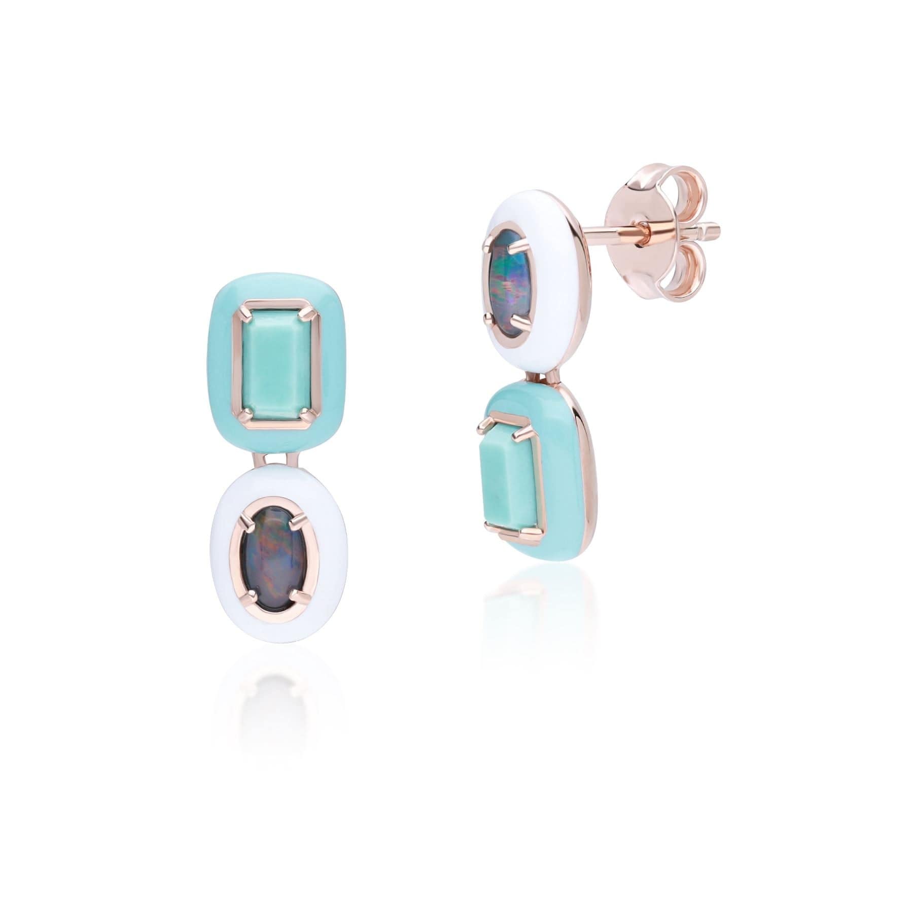 Siberian Waltz Triplet Opal & Turquoise Drop Earrings In Sterling Silver - Gemondo