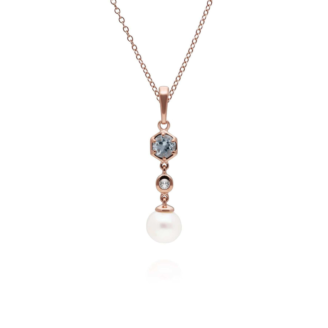 270P030305925 Modern Pearl, Aquamarine & Topaz Drop Pendant in Gold Plated Silver 1